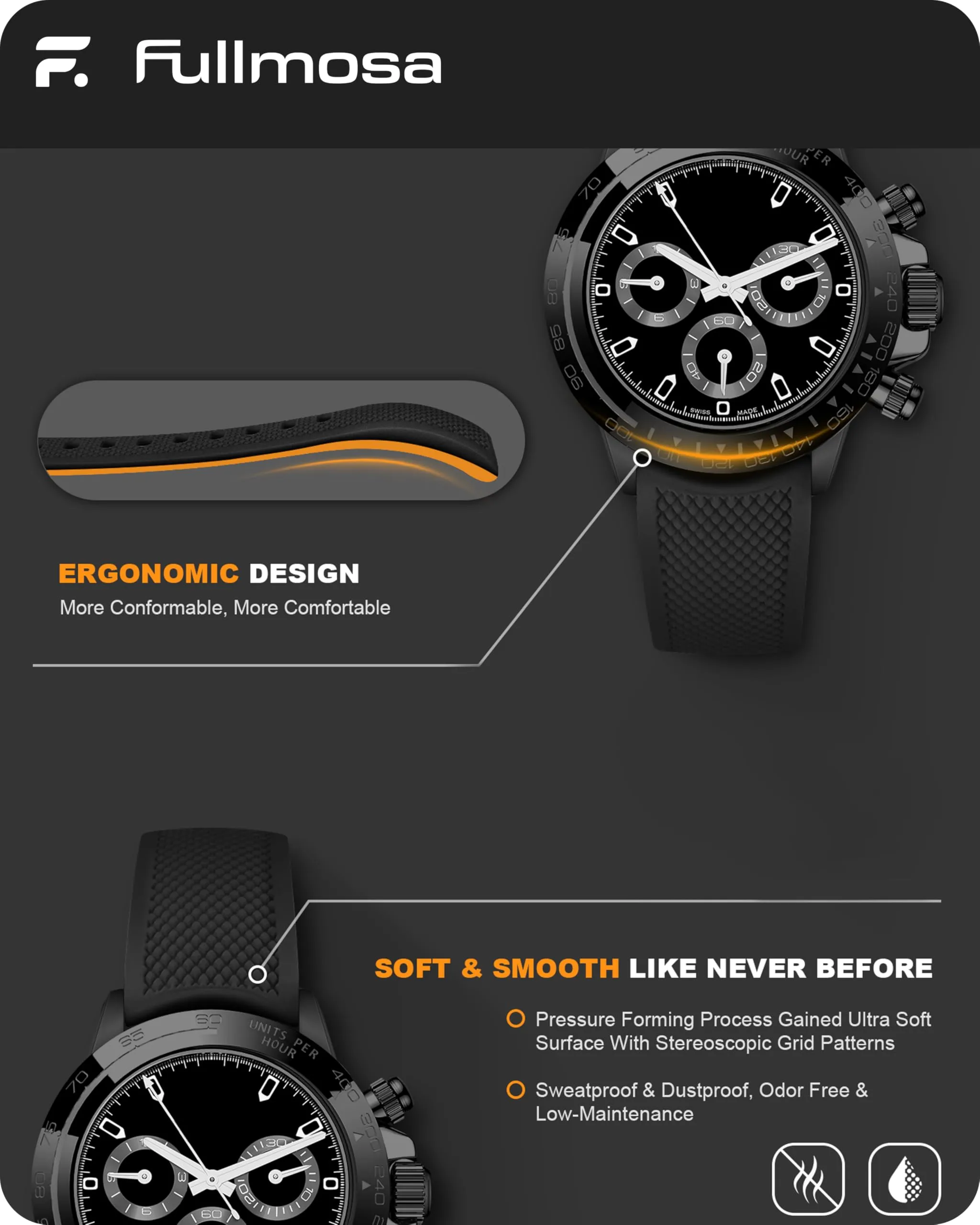Fullmosa Cinturino in Silicone 22mm per Orologio e Smartwatch con Sgancio Rapido - immagine 4