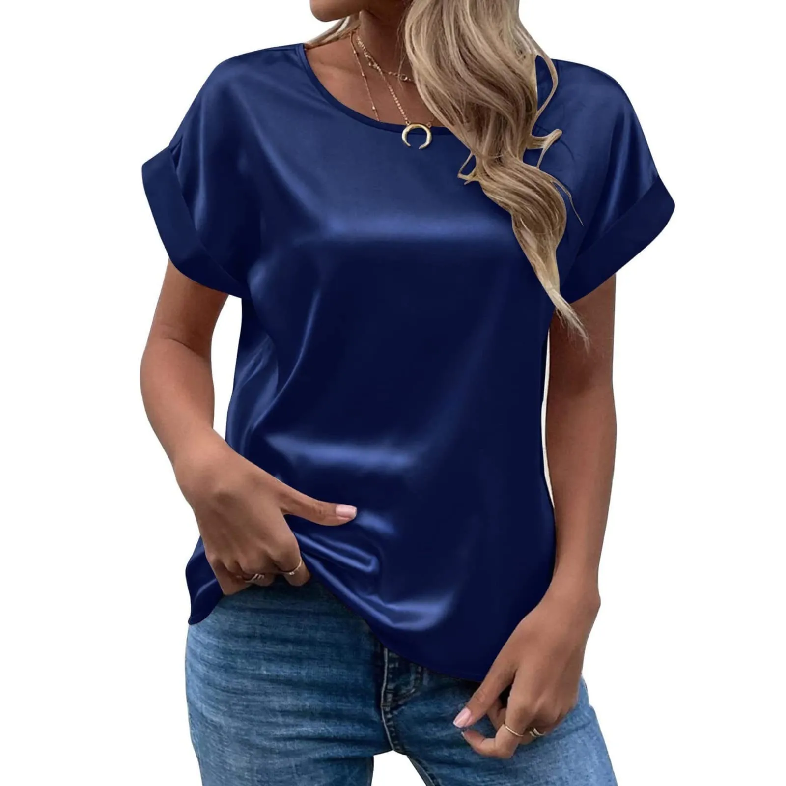 Uwdiohq Bluse Donna Eleganti Camicie in Cotone Bianco Maniche Corte - immagine 2