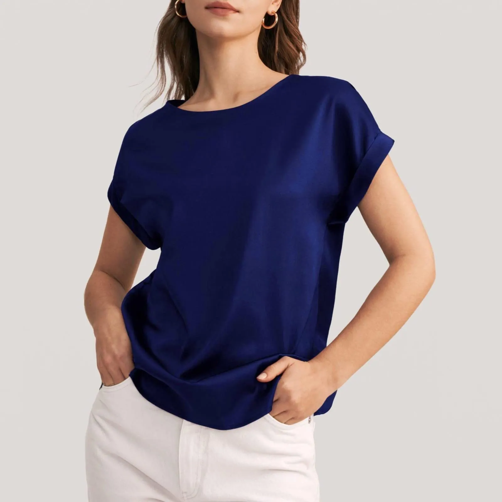 Uwdiohq Bluse Donna Eleganti Camicie in Cotone Bianco Maniche Corte - immagine 4