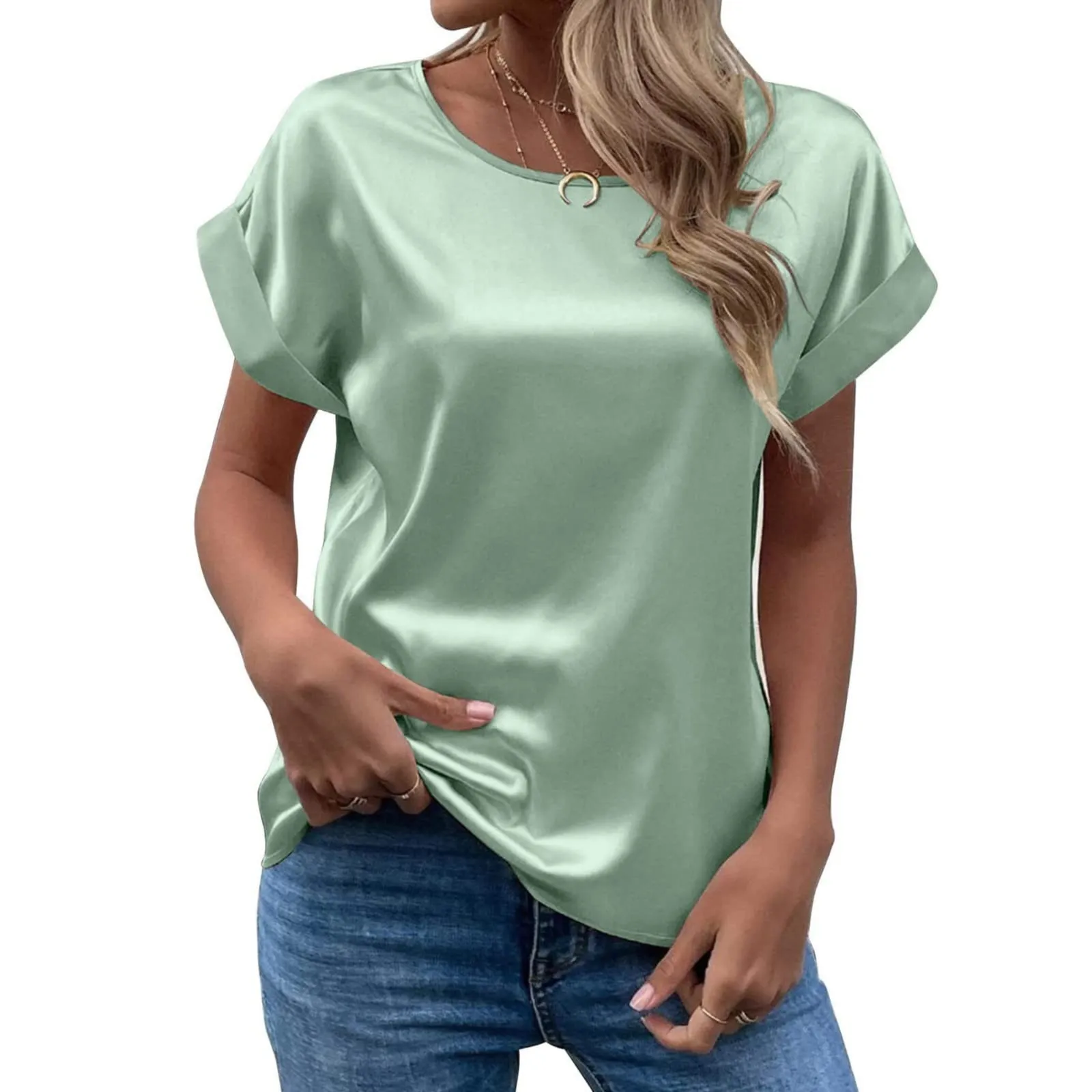 Uwdiohq Blusa Donna Maniche Tre Quarti Cotone Verde Smeraldo - immagine 4