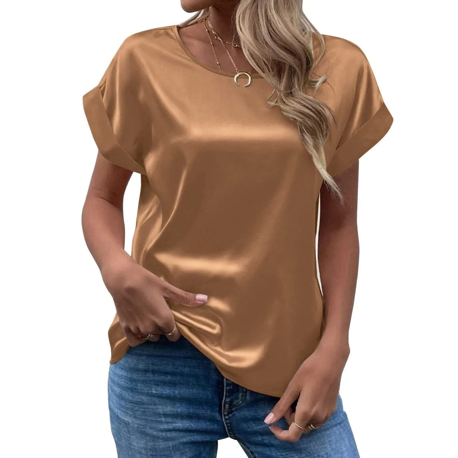 Uwdiohq Camicia Elegante Donna Maniche Corte Verde - immagine 4