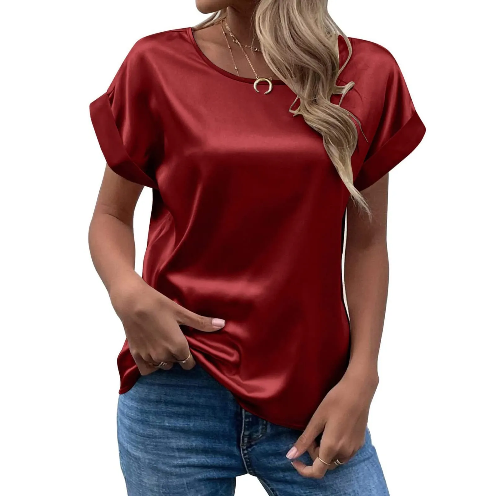 Uwdiohq Bluse Eleganti Donna Manica Corta in Cotone, Raso e Lino - immagine 4