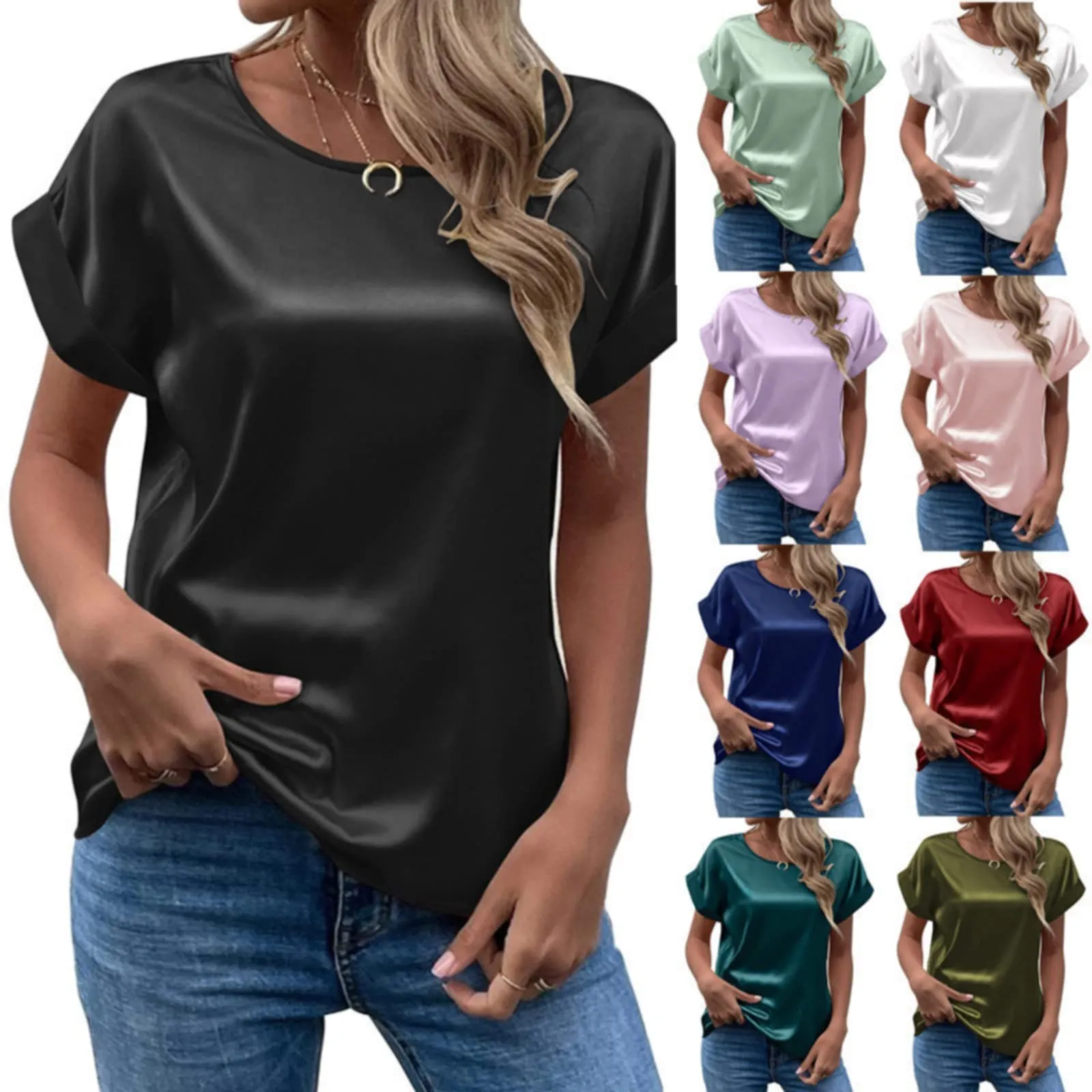 Uwdiohq Blusa e Camicie da Donna, Magliette Manica Corta Slim Top Estivi in Cotone o Maglia Maniche Lunghe Elegante Vintage - immagine 4
