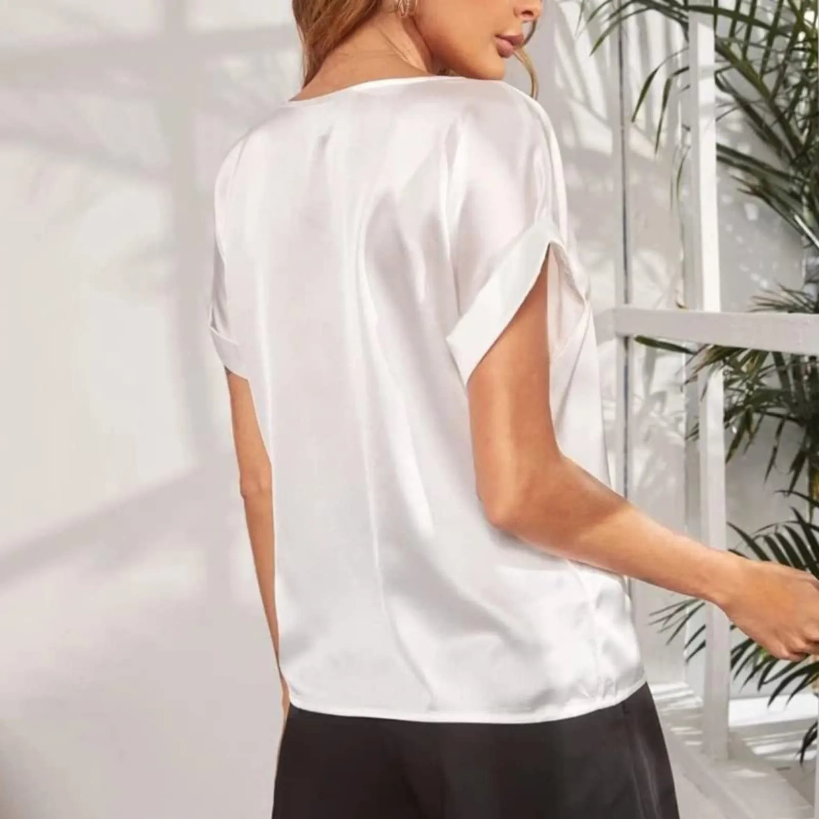 Uwdiohq Bluse Donna Eleganti Chiffon Camicia Verde Maniche Corte Top Estivi - immagine 4