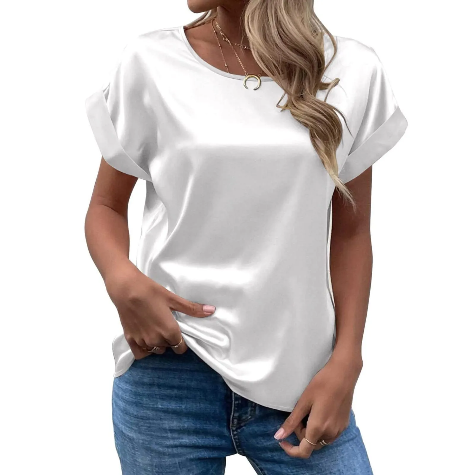 Uwdiohq Bluse Donna Eleganti Chiffon Camicia Verde Maniche Corte Top Estivi - immagine 5