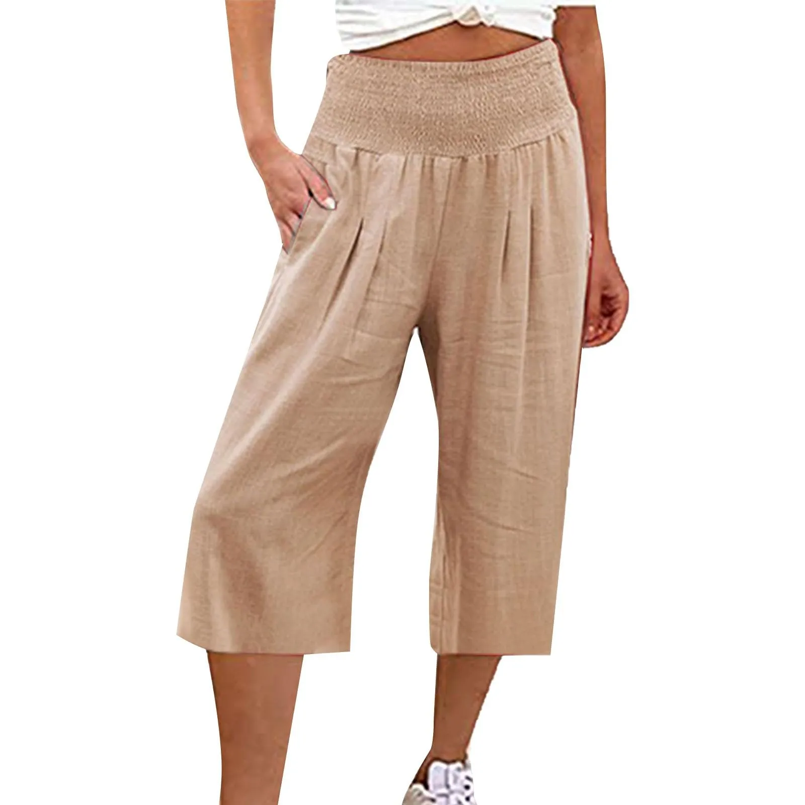 HEONSATI Pantaloncini Capri Donna Pinocchietti Estivi in Cotone Elasticizzati - immagine 1