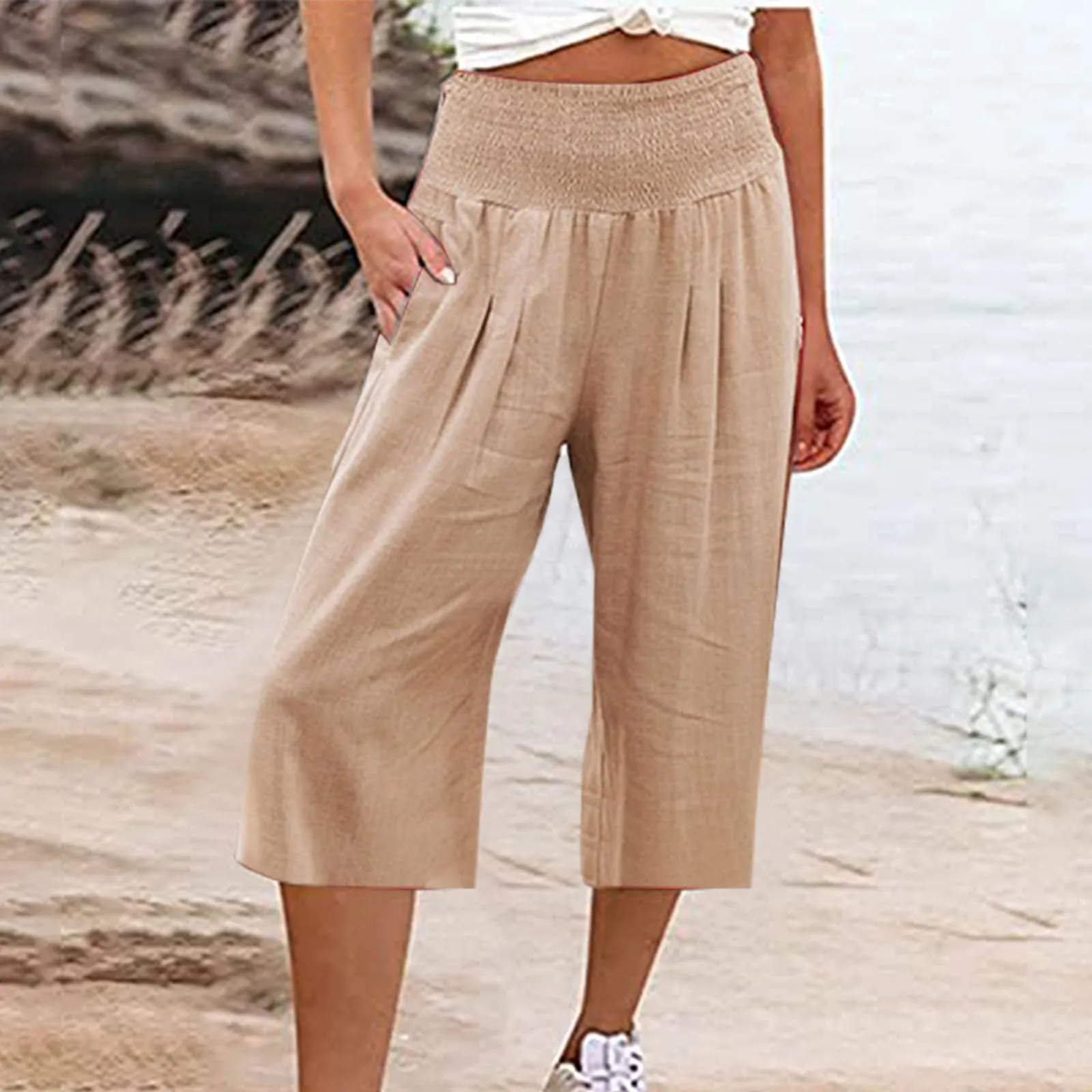 HEONSATI Pantaloncini Capri Donna Pinocchietti Estivi Casual Sportivi in Cotone 3/4 - immagine 2