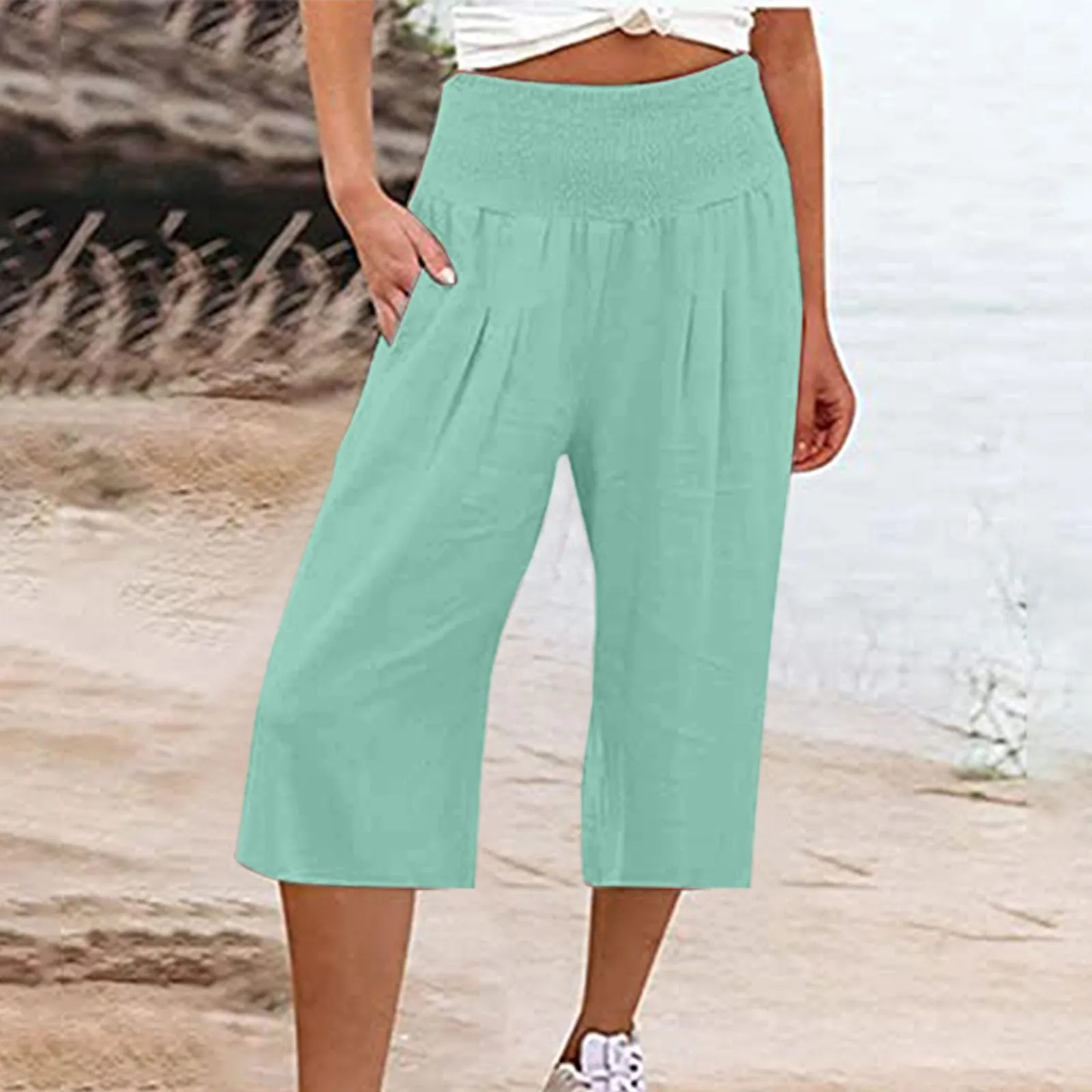 HEONSATI Pantaloncini Capri Donna Pinocchietti Estivi Casual in Cotone Elasticizzati - immagine 2