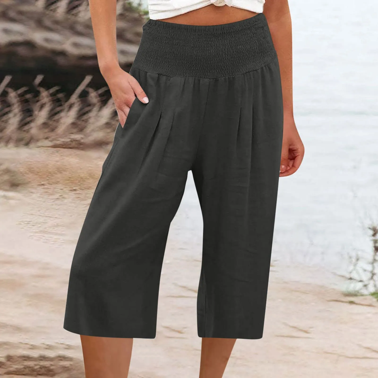 HEONSATI Pantaloncini Capri Donna Pinocchietti Estivi in Cotone Elasticizzati - immagine 2