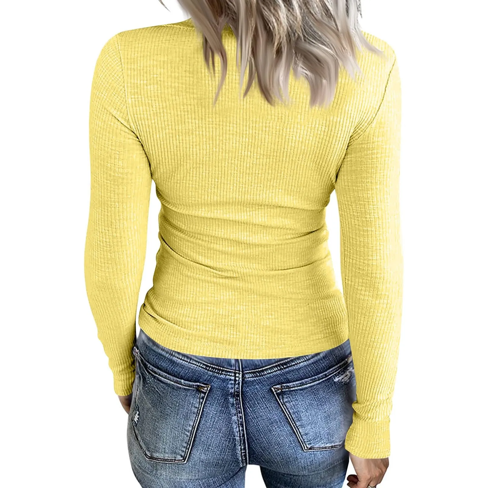 MOKBAY Maglia Manica Lunga Donna in Cotone Slim Fit Tinta Unita, Rosa, M - immagine 2