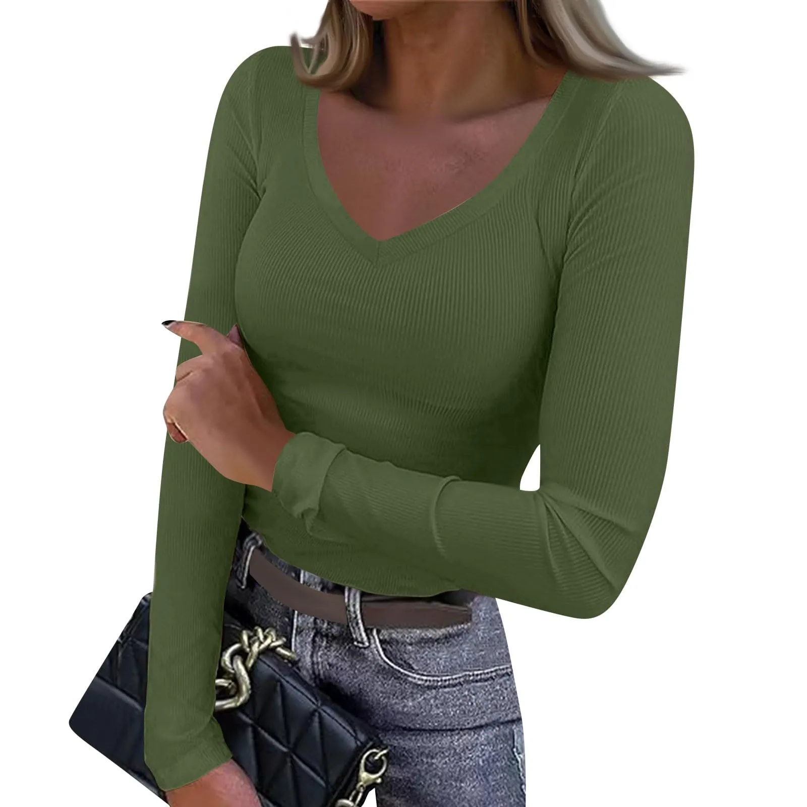 MOKBAY Maglia Donna Slim Fit Manica Lunga Tinta Unita, Taglia M - immagine 1