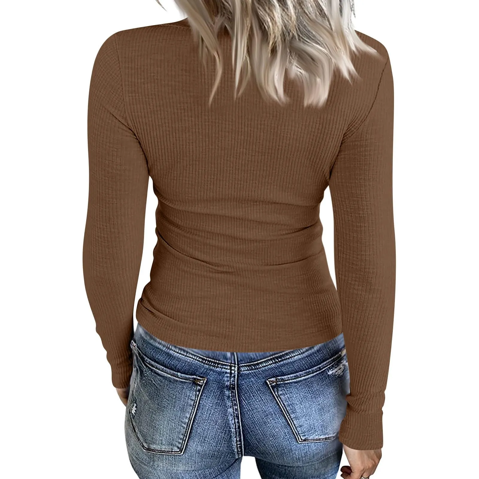MOKBAY Maglia Donna Slim Fit Maniche Lunghe Crop Top Tinta Unita L - immagine 5