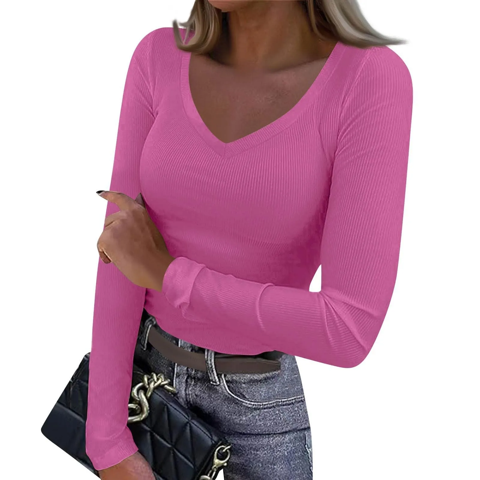 MOKBAY Maglia Donna Manica Lunga Slim Fit Tinta Unita L - immagine 4