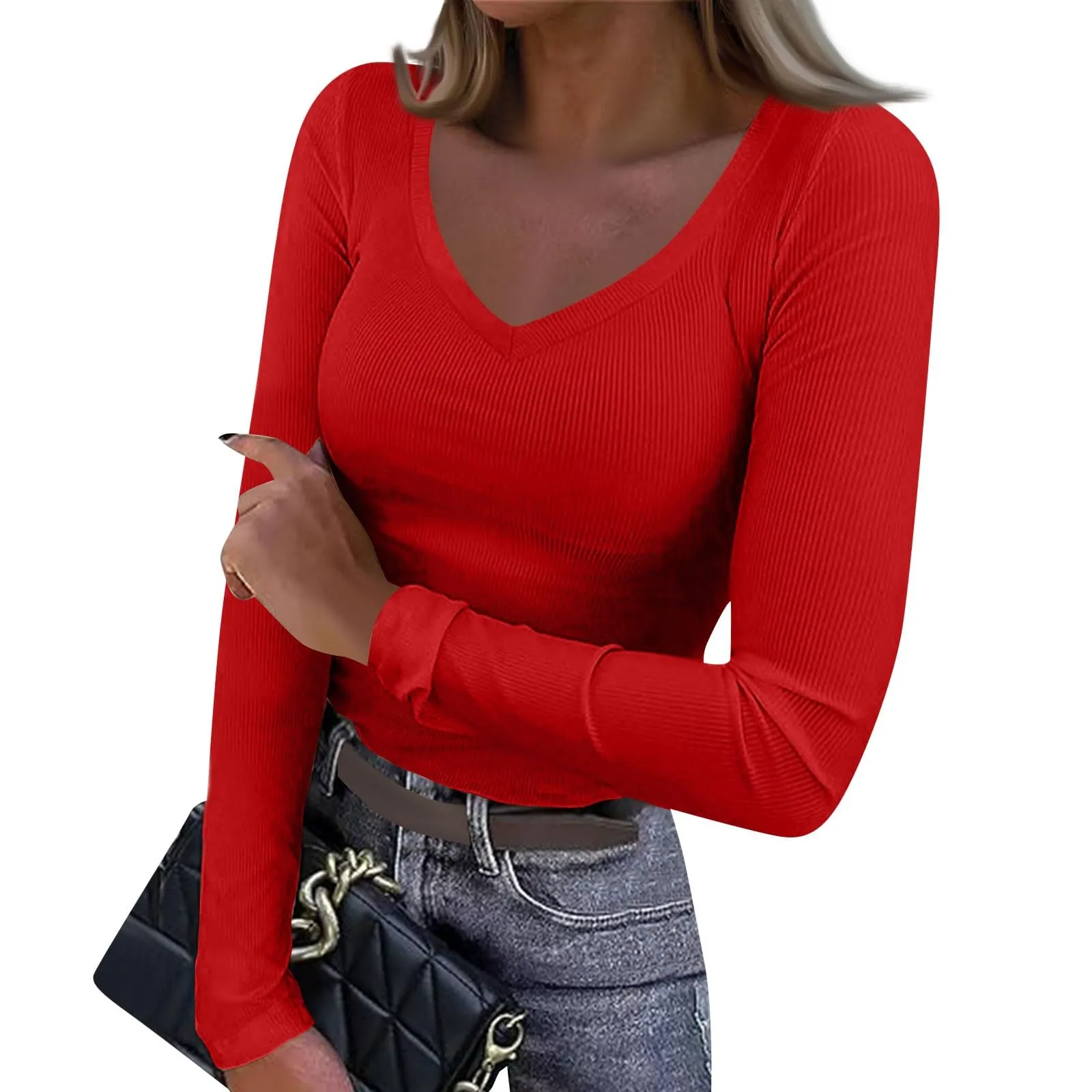 MOKBAY Maglietta Donna Maniche Lunghe Tinta Unita Bianco Slim Fit S - immagine 4