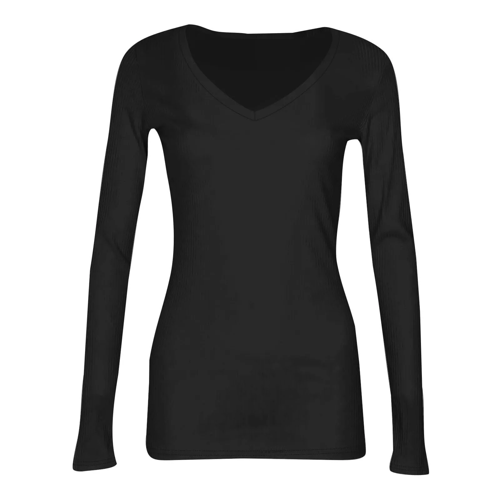 MOKBAY Maglia Donna Scollo a V Manica Lunga Slim Fit Tinta Unita, L - immagine 6