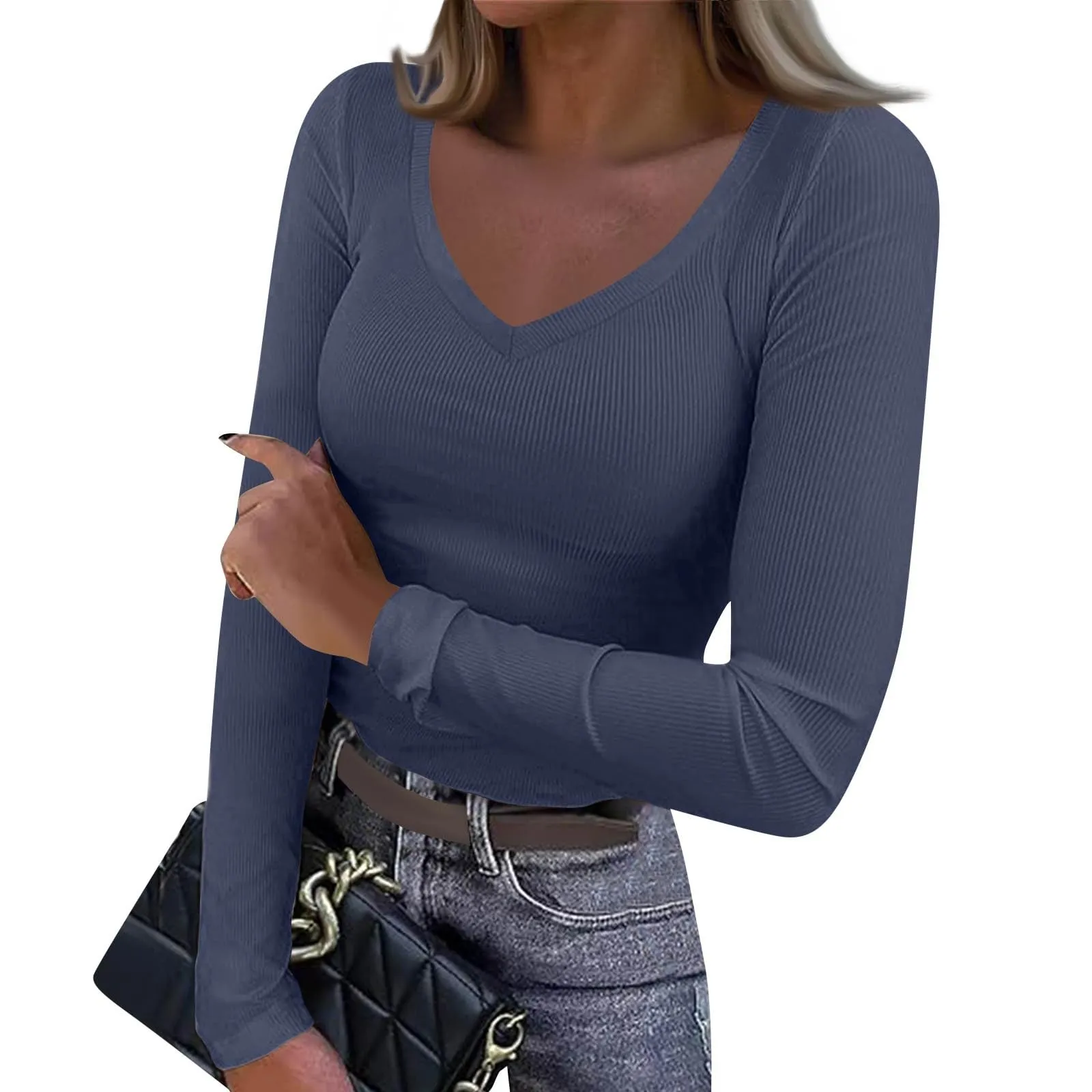 MOKBAY Maglia Donna Manica Lunga Slim Fit Tinta Unita XL - immagine 1