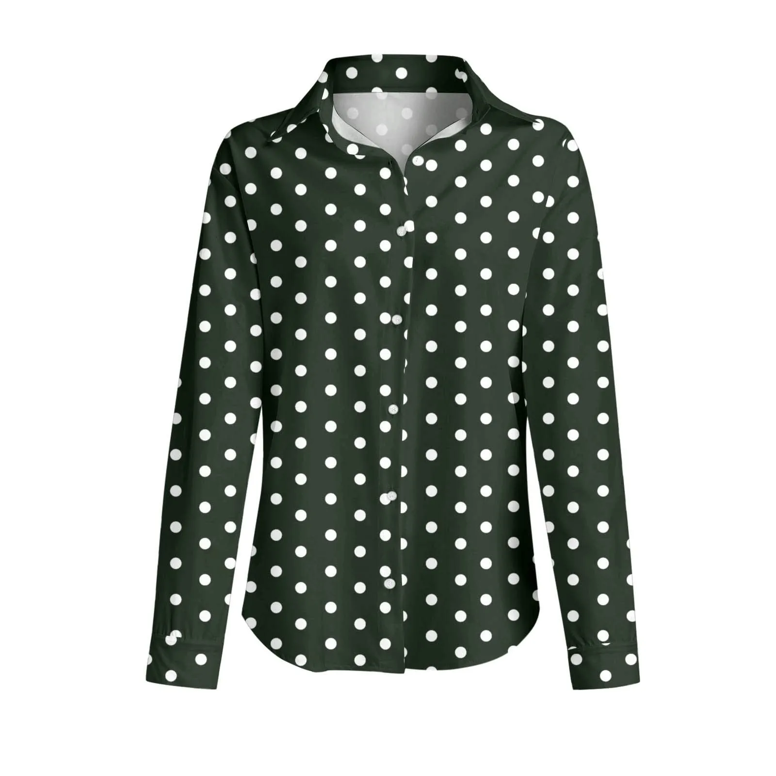 Generisch Maglia Donna a Pois Scollo a V Maniche 3/4 Verde, M - immagine 4