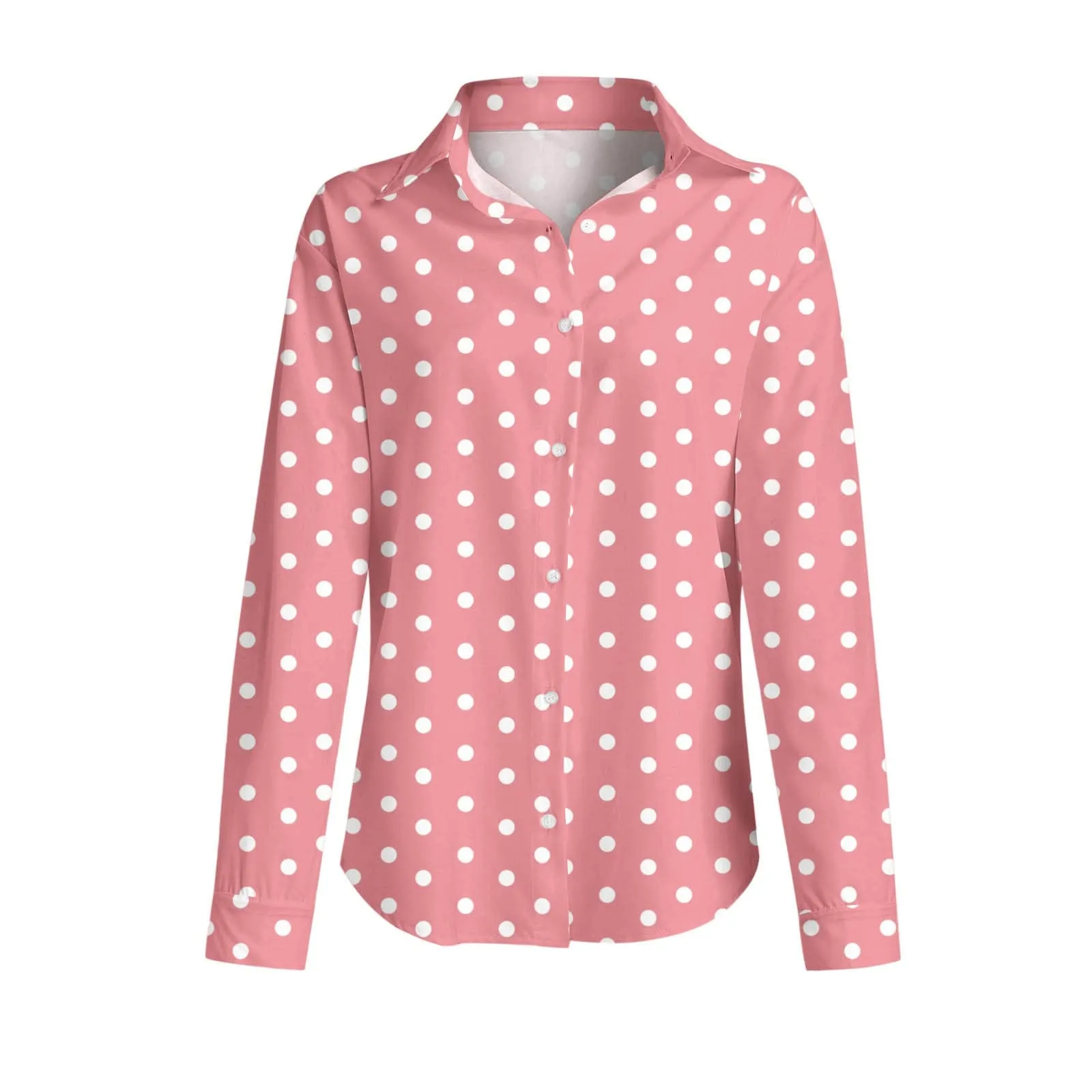 Generisch Maglia Donna a Pois Scollo a V Maniche 3/4 con Bottoni, Rosa, L - immagine 4