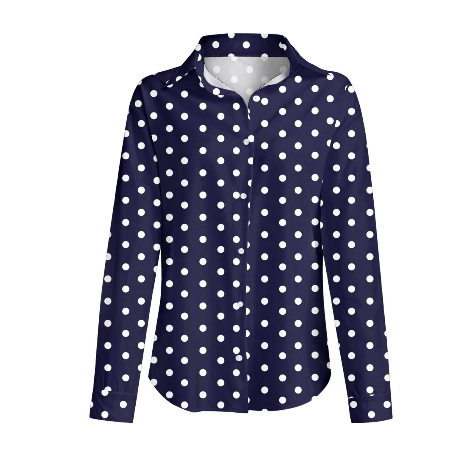 Generisch Maglia Donna a Pois Scollo a V Maniche 3/4 Blu Mare, M - immagine 4