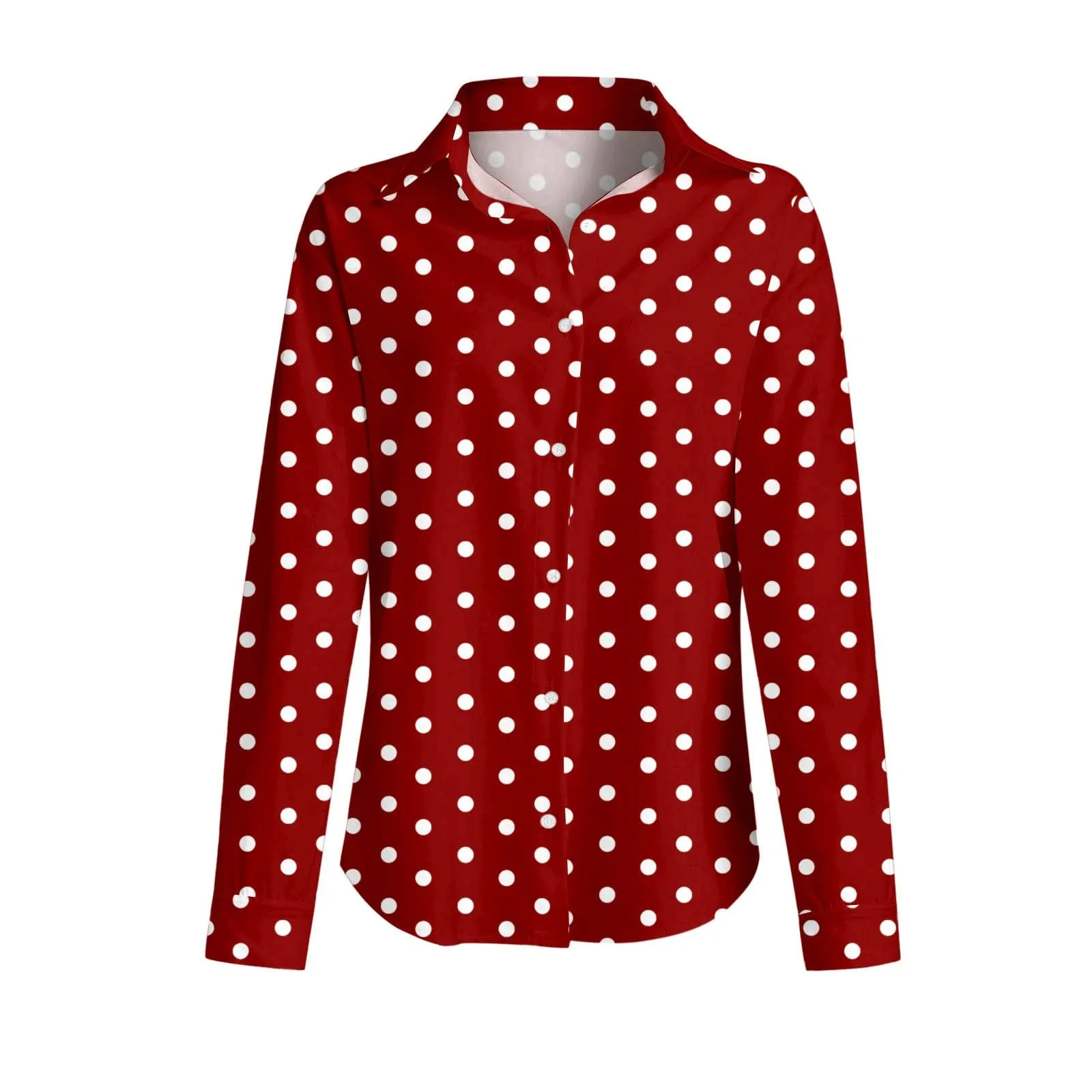 Generisch Maglia Donna a Pois Scollo a V Maniche 3/4 con Bottoni, Rosso, M - immagine 5