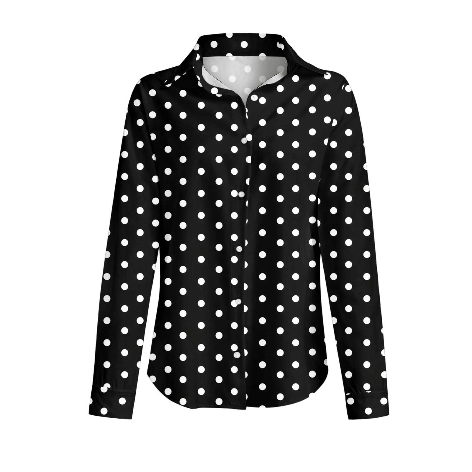 Generisch Maglia Donna a Pois Scollo a V Maniche 3/4 con Bottoni, Nero, L - immagine 4