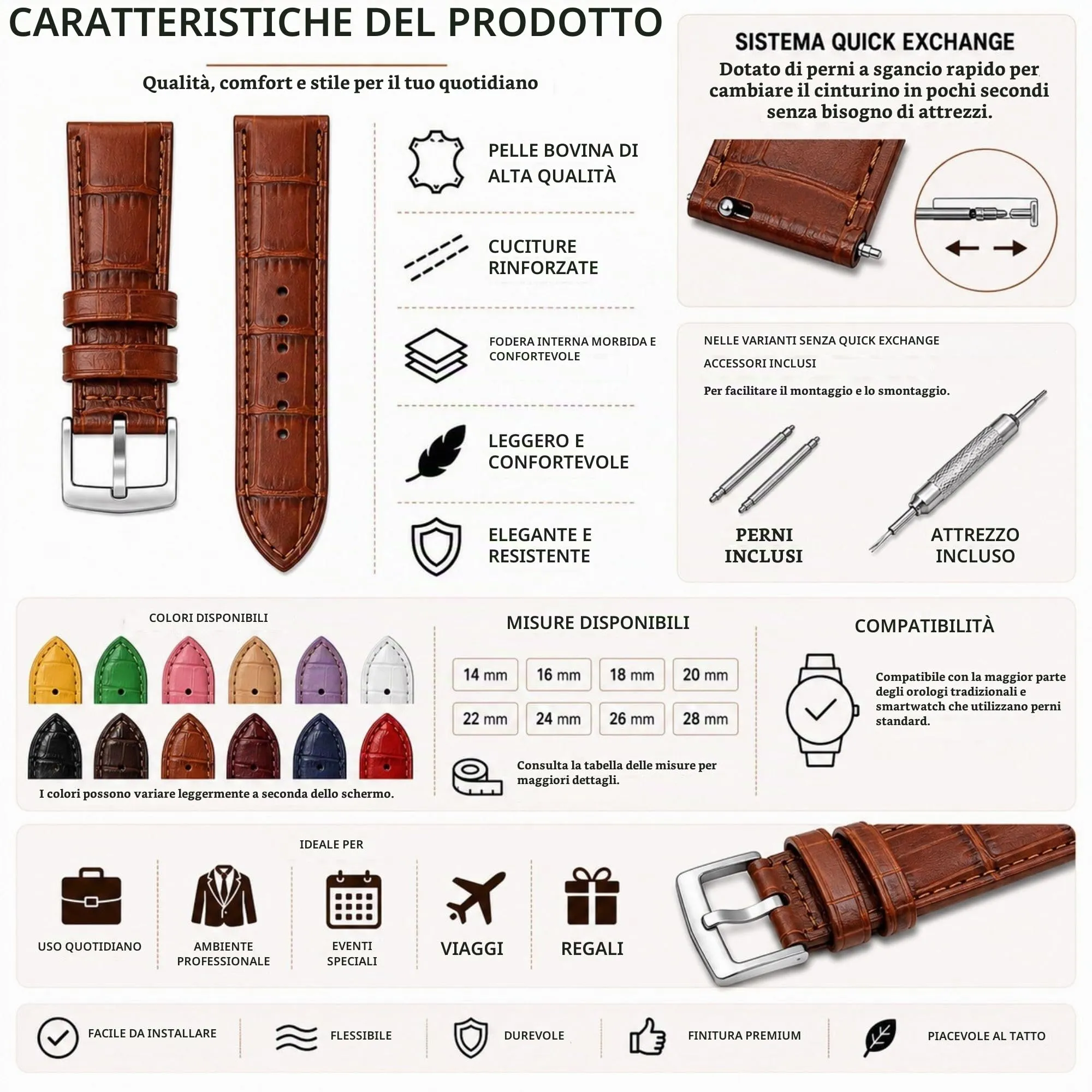 Diloy Cinturino Orologio Pelle Stampa Alligatore 368 Beige 30mm - immagine 3