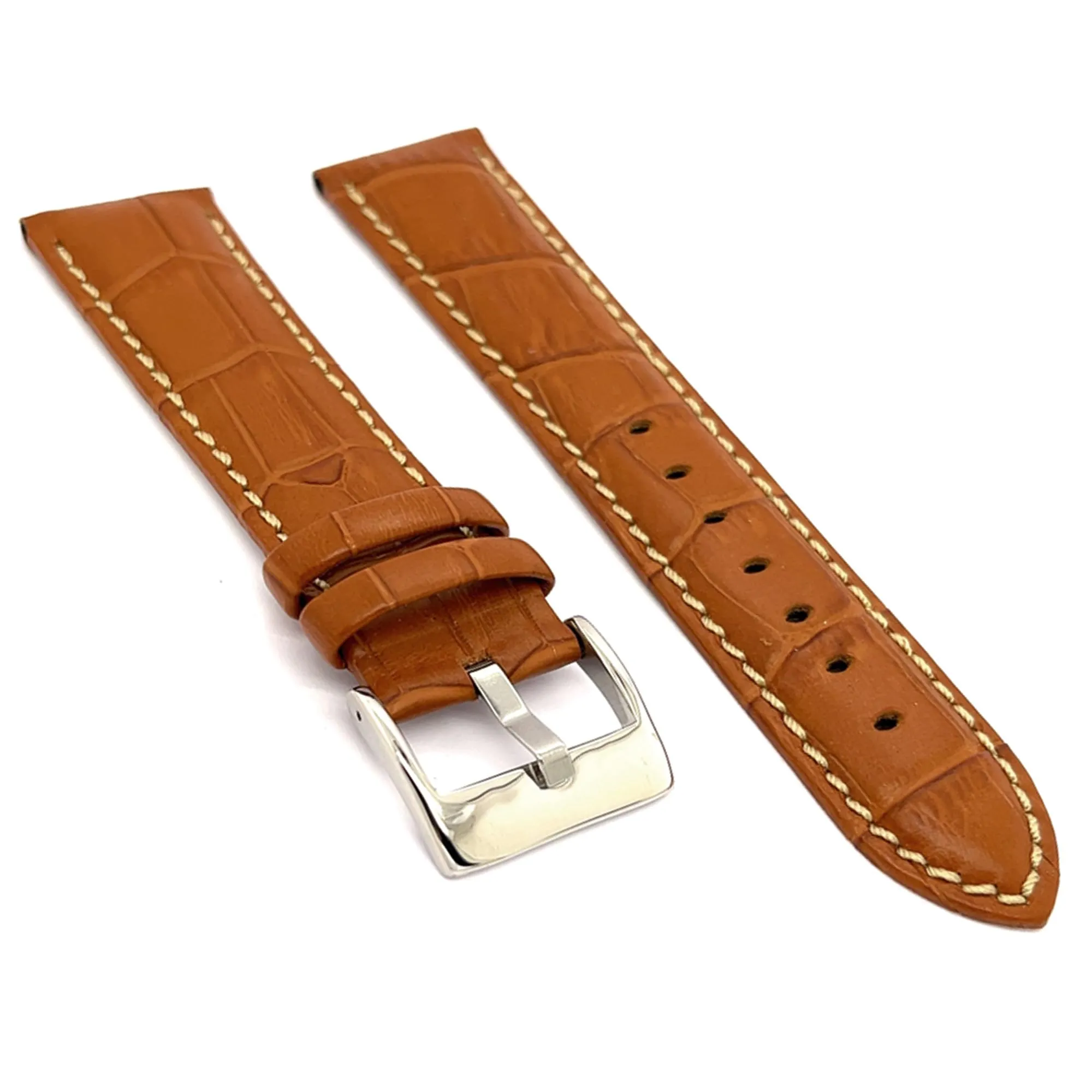Diloy Cinturino Orologio Pelle Stampa Alligatore 368 Marron Claro y Blanco 20mm - immagine 2