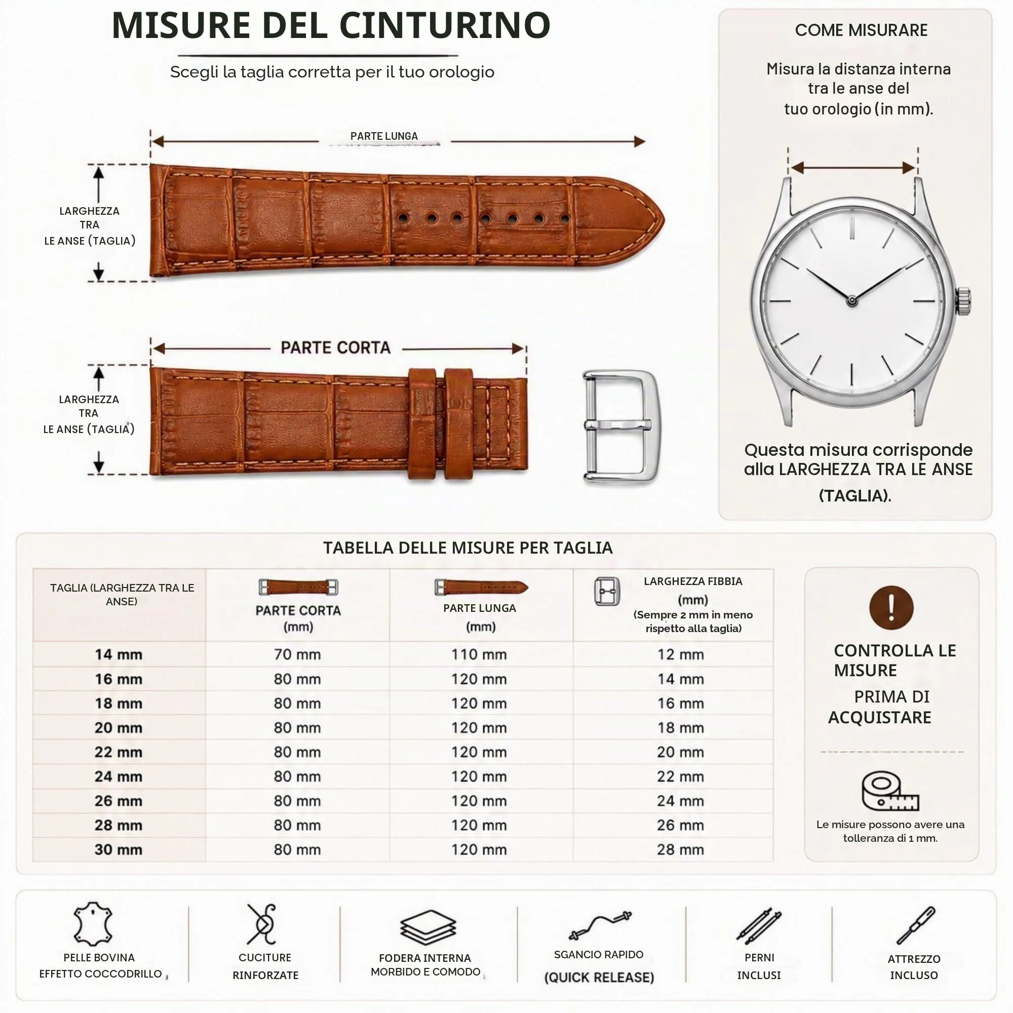 Diloy Cinturino Orologio Pelle Stampa Alligatore 368 Marron Claro y Blanco 20mm - immagine 3