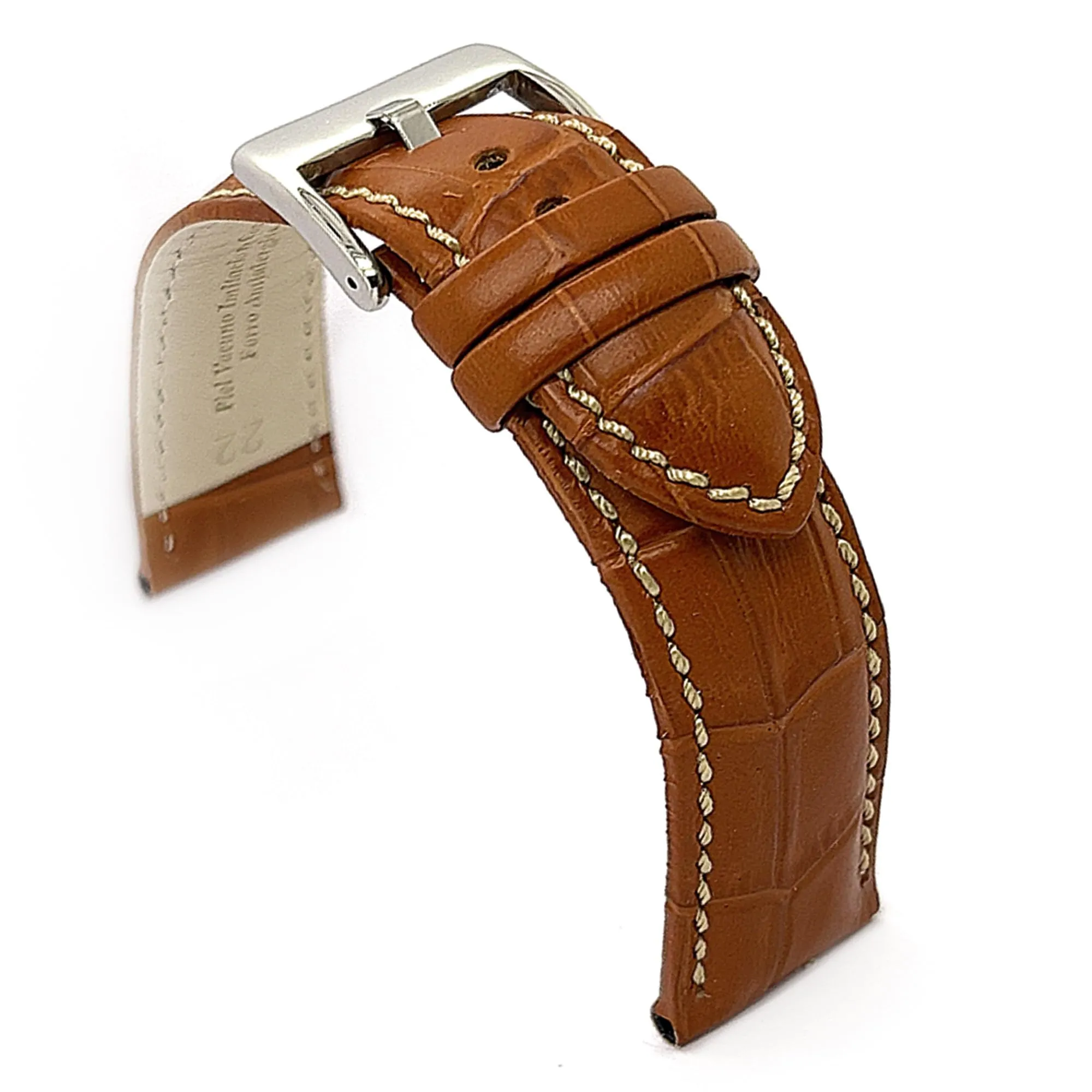 Diloy Cinturino Orologio in Pelle Stampa Alligatore 368 Marron claro y Blanco 24mm - immagine 1