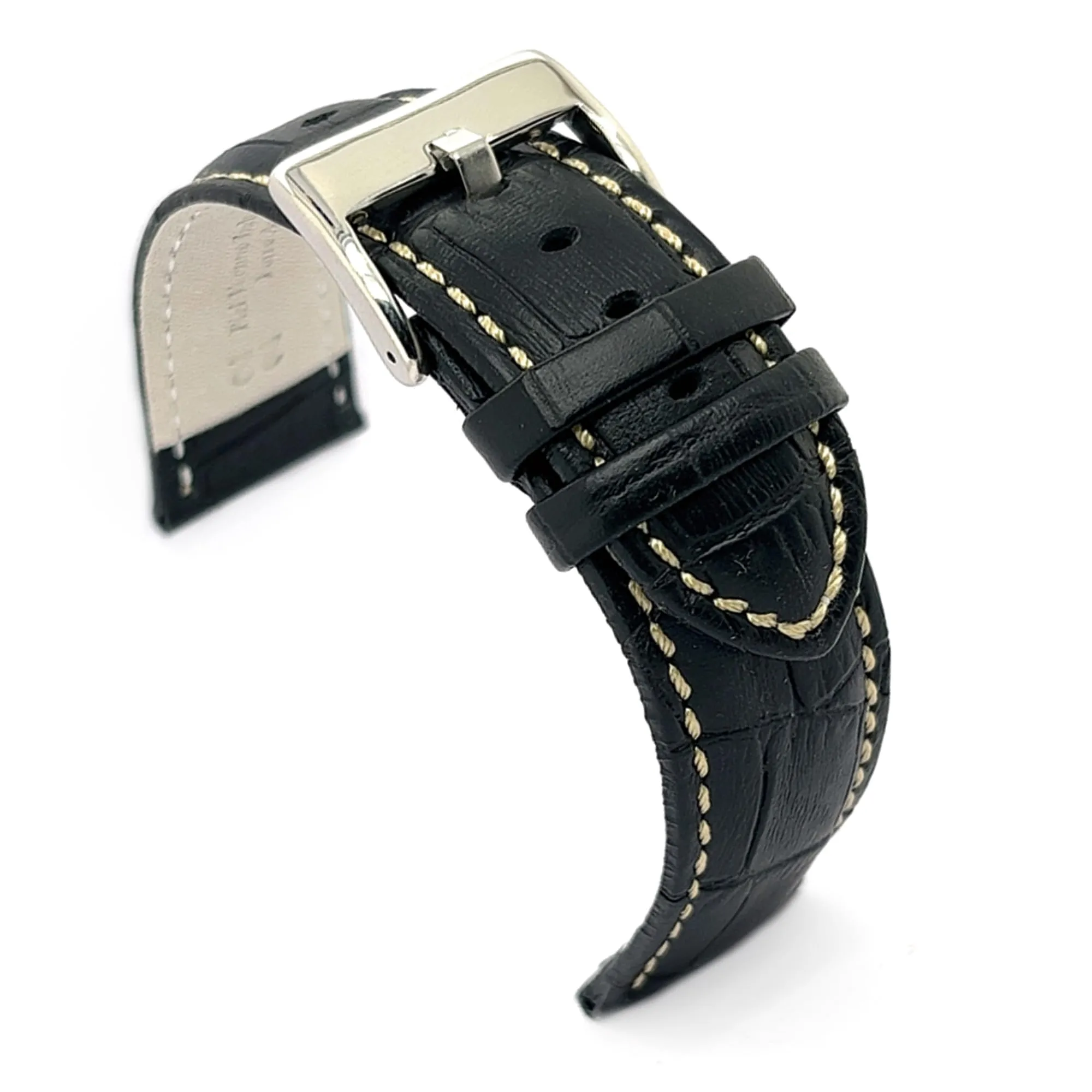 Diloy Cinturino Orologio in Pelle Stampa Alligatore 368 Bianco e Nero 22mm - immagine 1