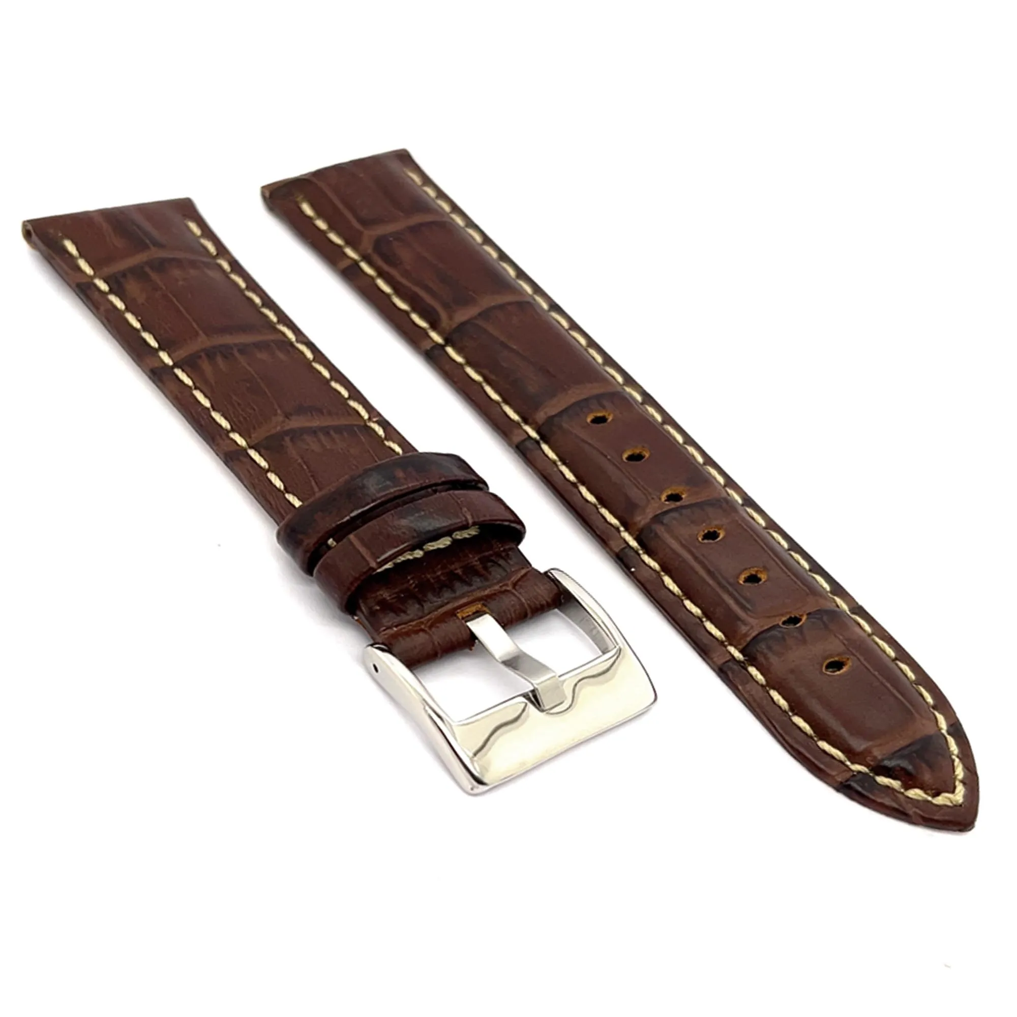 Diloy Cinturino Orologio Pelle Stampa Alligatore 368 Marron y Blanco 30mm - immagine 2