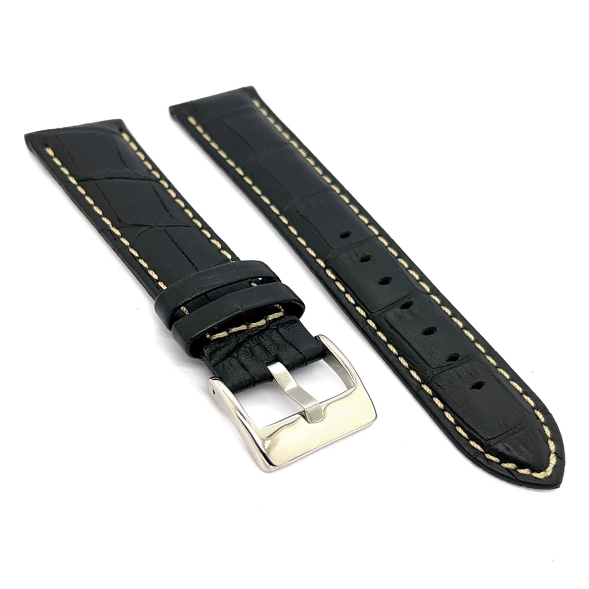 Diloy Cinturino Orologio in Pelle Stampa Alligatore 368 Bianco e Nero 28mm - immagine 2