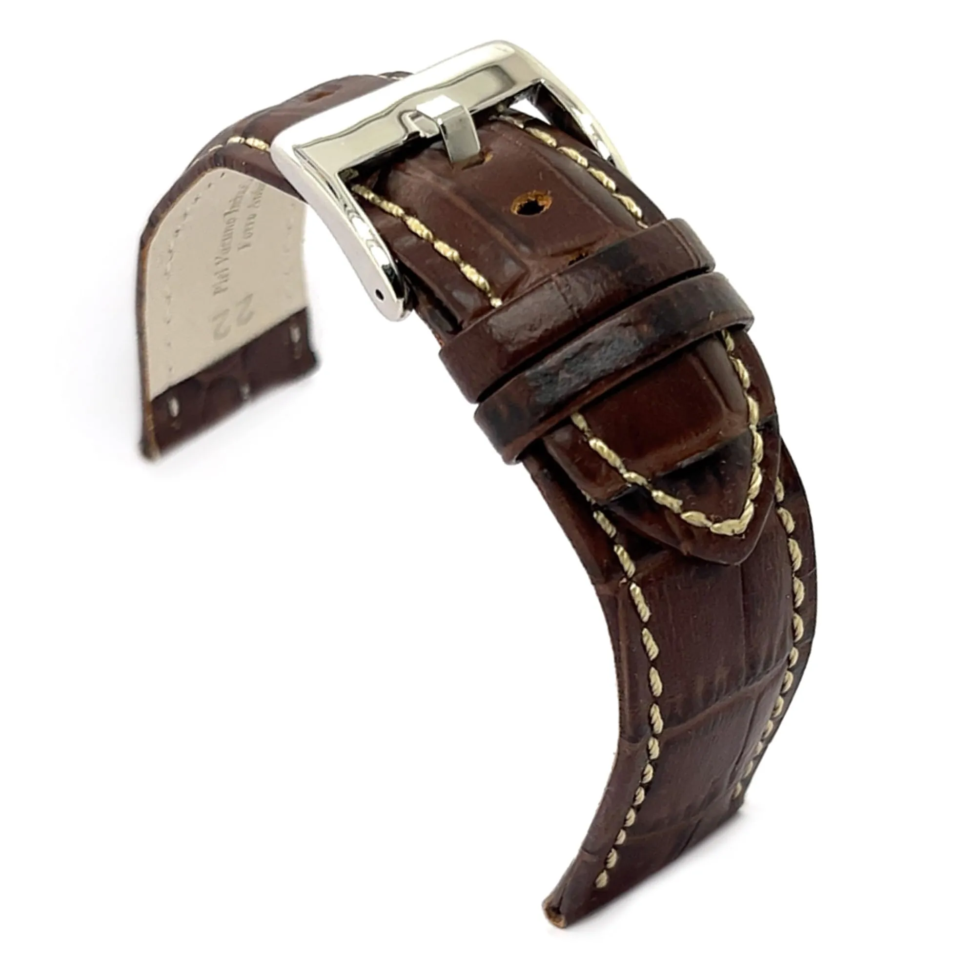 diloy Cinturino Orologio in Pelle Stampa Alligatore 368 Marron y Blanco 26mm - immagine 1