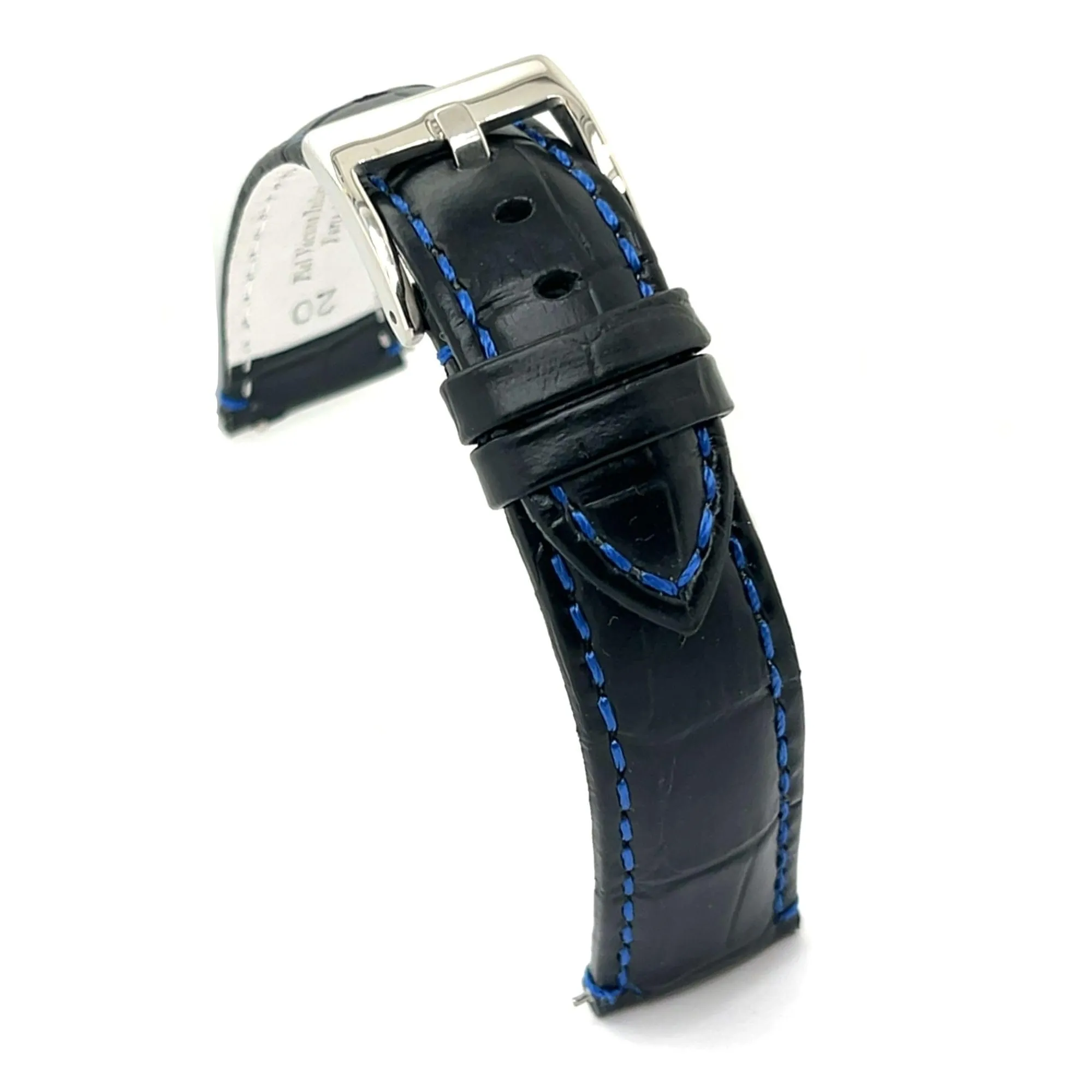 diloy Cinturino Orologio Pelle Stampa Alligatore 368 Nero e Blu 24mm - immagine 1