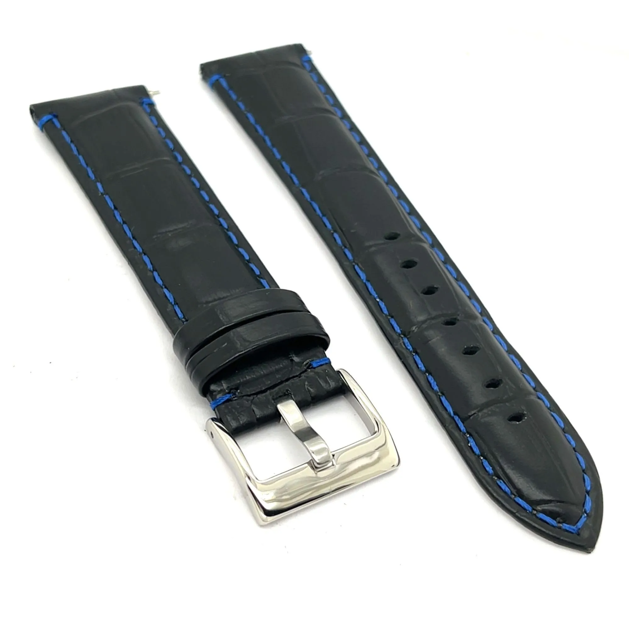 Diloy Cinturino Orologio in Pelle Stampa Alligatore 368 Nero e Blu 22mm - immagine 2