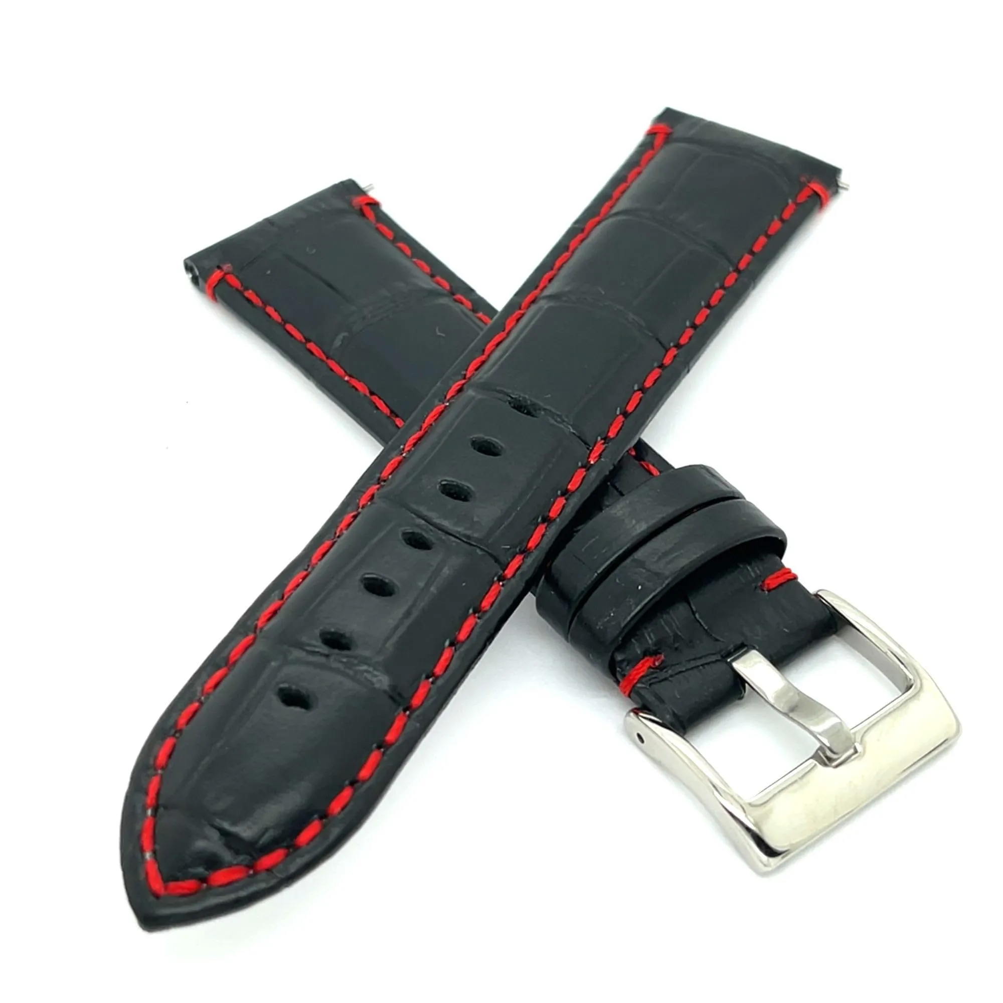 diloy Cinturino orologio pelle stampa alligatore 368 Nero e Rosso 20mm - immagine 2