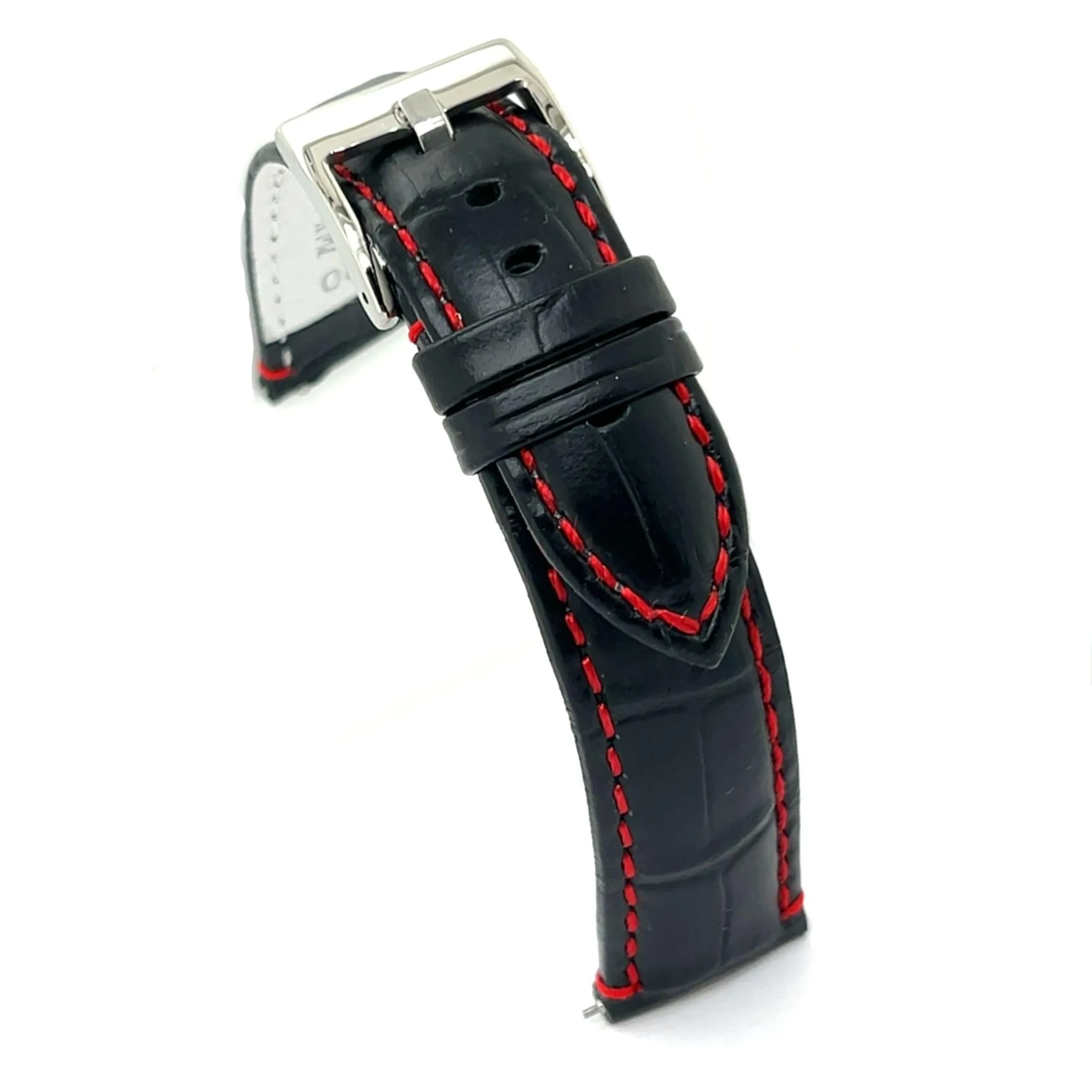 diloy Cinturino Orologio Pelle Stampa Alligatore 368 Nero E Rosso 22mm - immagine 1