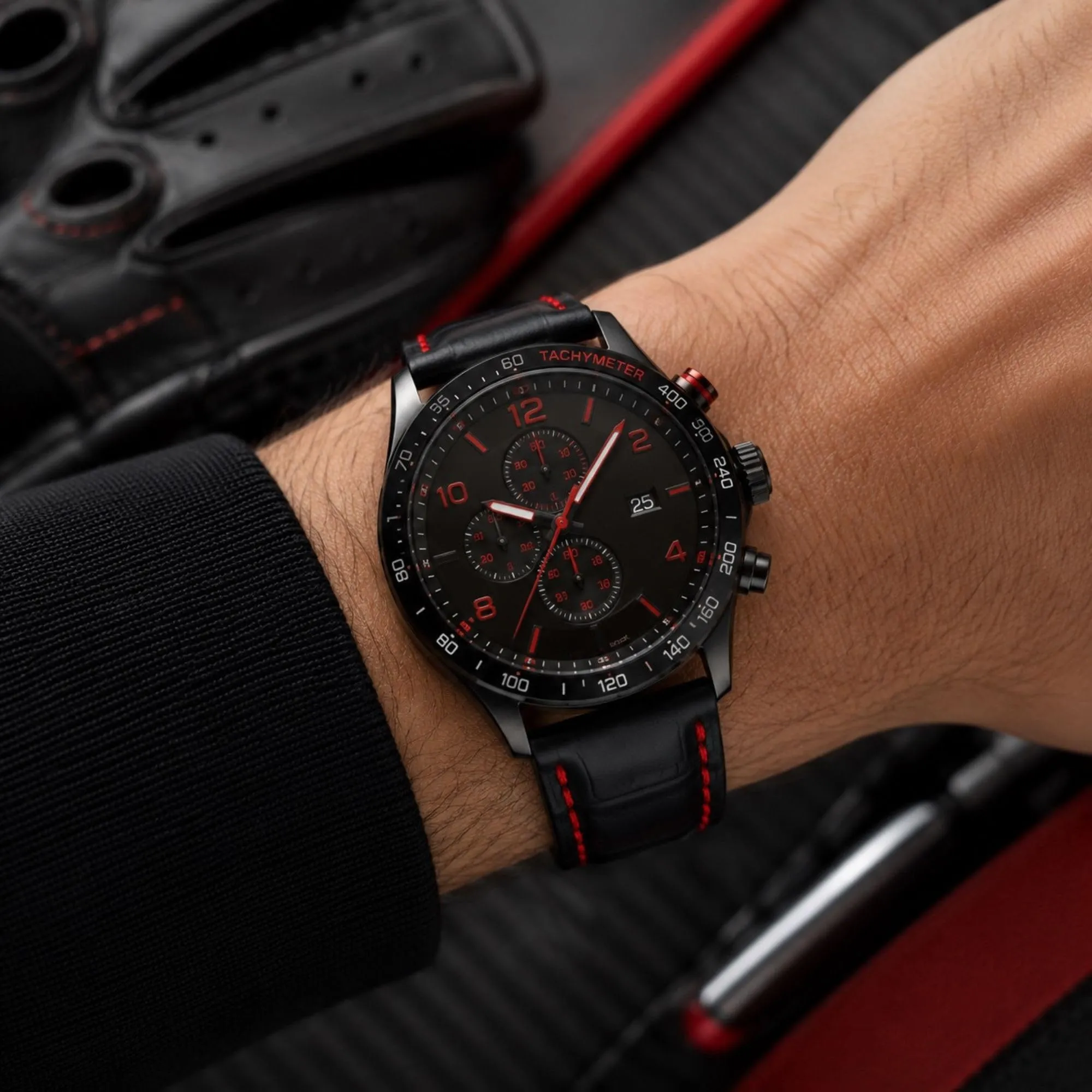 diloy Cinturino Orologio Pelle Stampa Alligatore 368 Nero E Rosso 22mm - immagine 6