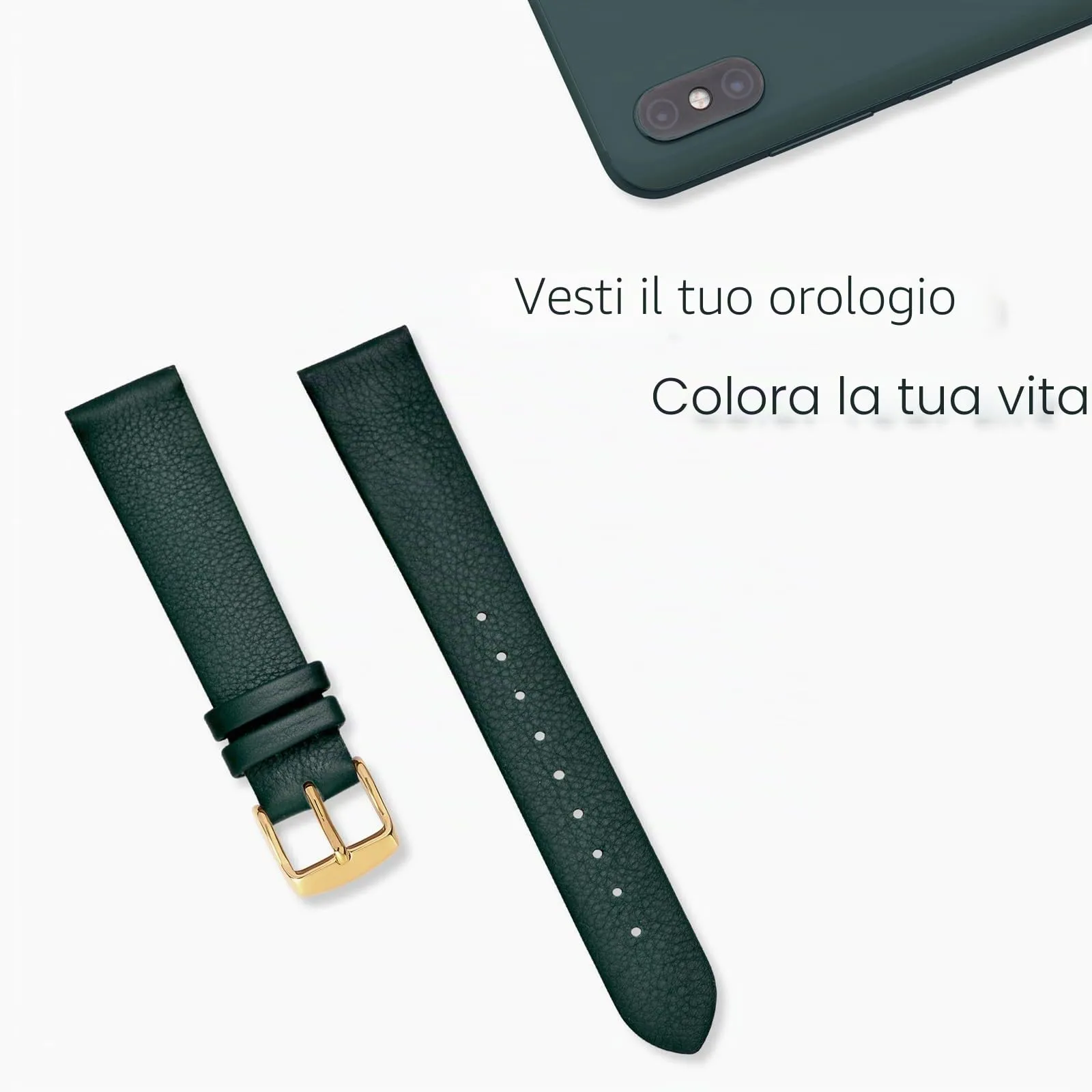 WOCCI Cinturino per Orologio in Pelle 18mm con Fibbia Oro - Verde Scuro - immagine 7