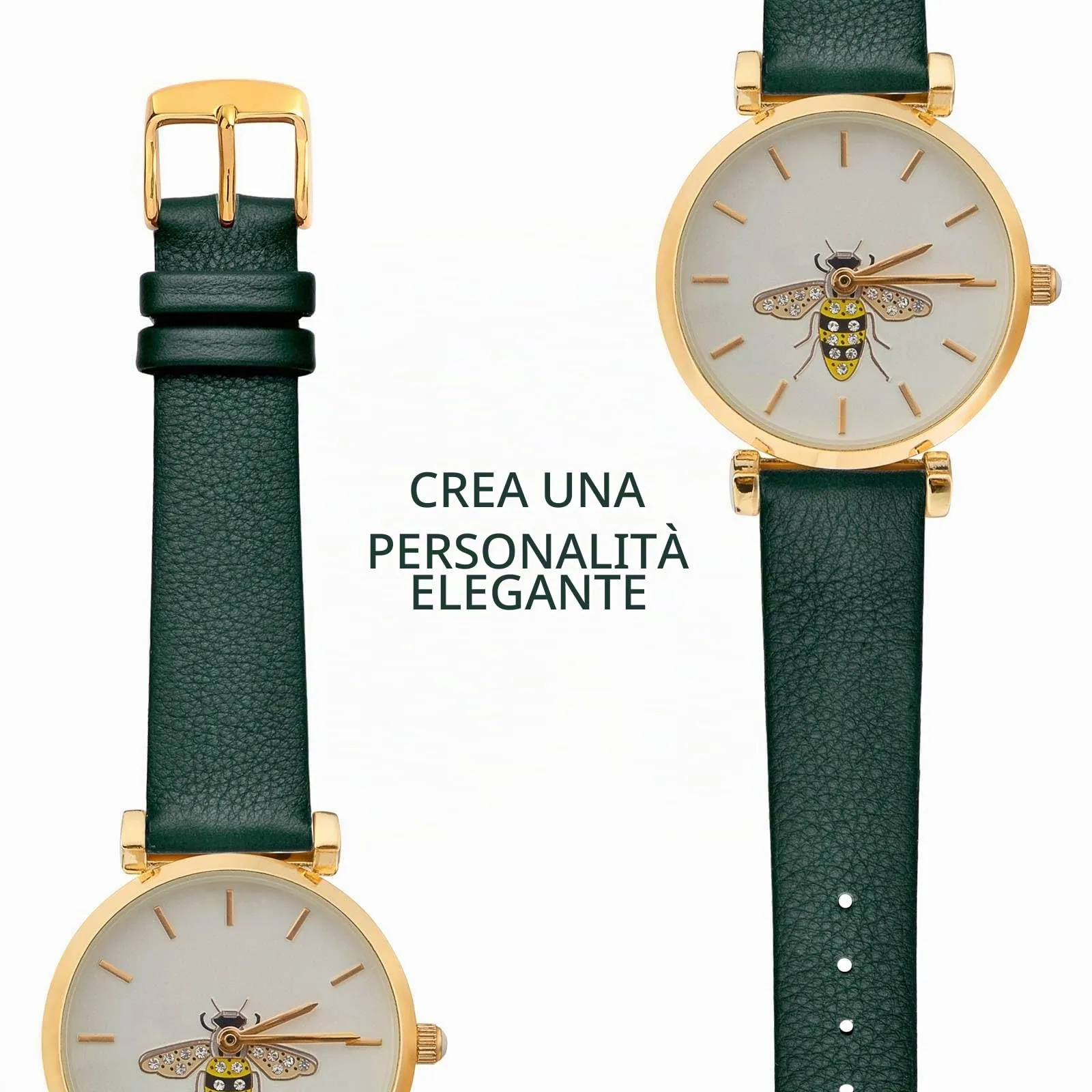WOCCI Cinturino per Orologio in Pelle 18mm con Fibbia Oro - Verde Scuro - immagine 8