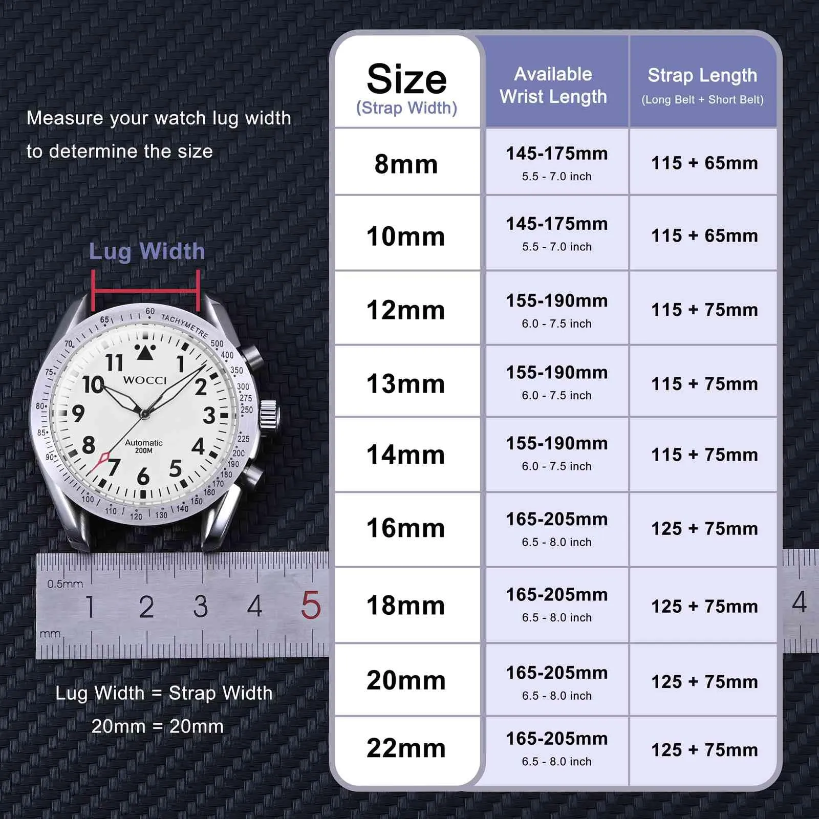 WOCCI Cinturino per Orologio in Pelle 22mm con Fibbia Oro, Nero - immagine 4
