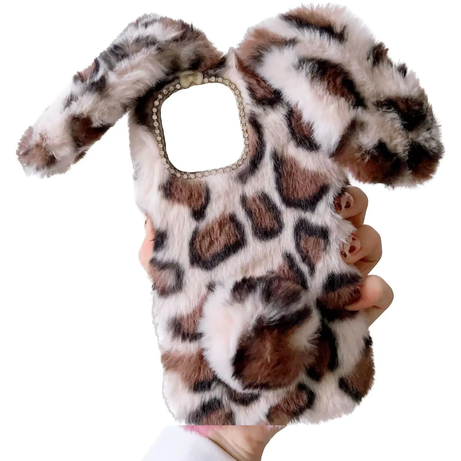Tivenfezk Nadoli Bunny Case for Xiaomi Redmi Note 11 Pro, White Leopard Faux Fur Soft Cover - immagine 1