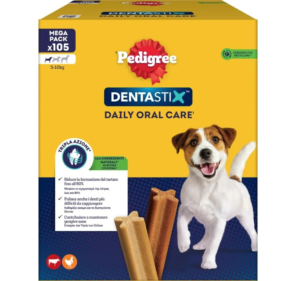 Pedigree Dentastix Snack per Igiene Orale, Cane Piccolo 5-10 kg, 110 g, 105 Pezzi (15 Confezioni da 7) - immagine 2