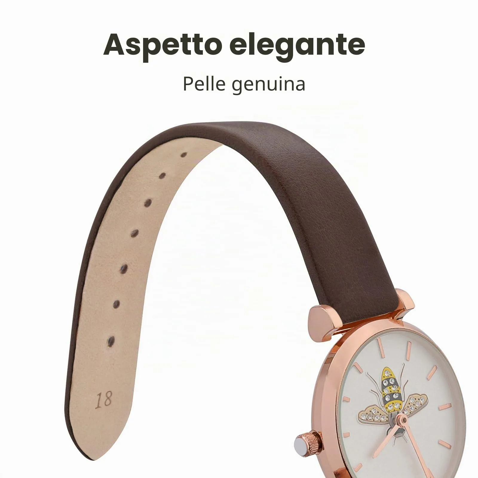 WOCCI Cinturino per Orologio in Pelle 18mm Marrone Scuro con Fibbia Oro - immagine 3