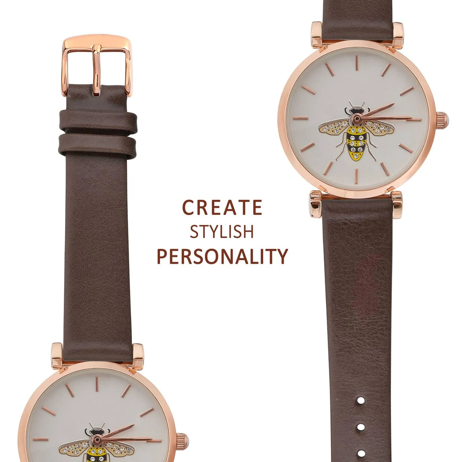 WOCCI Cinturino per Orologio in Pelle 22mm Marrone Scuro con Fibbia Oro Rosa - immagine 8