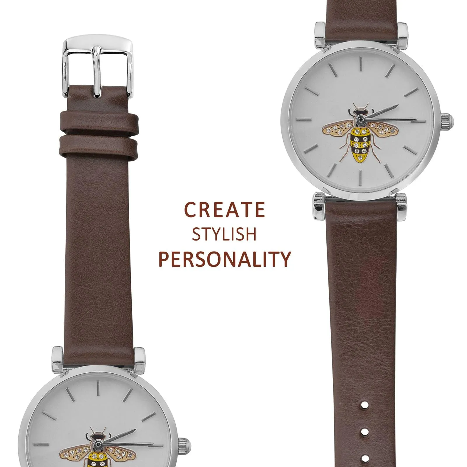 WOCCI Cinturino per Orologio in Pelle 22mm - Marrone Scuro con Fibbia Argento - immagine 8