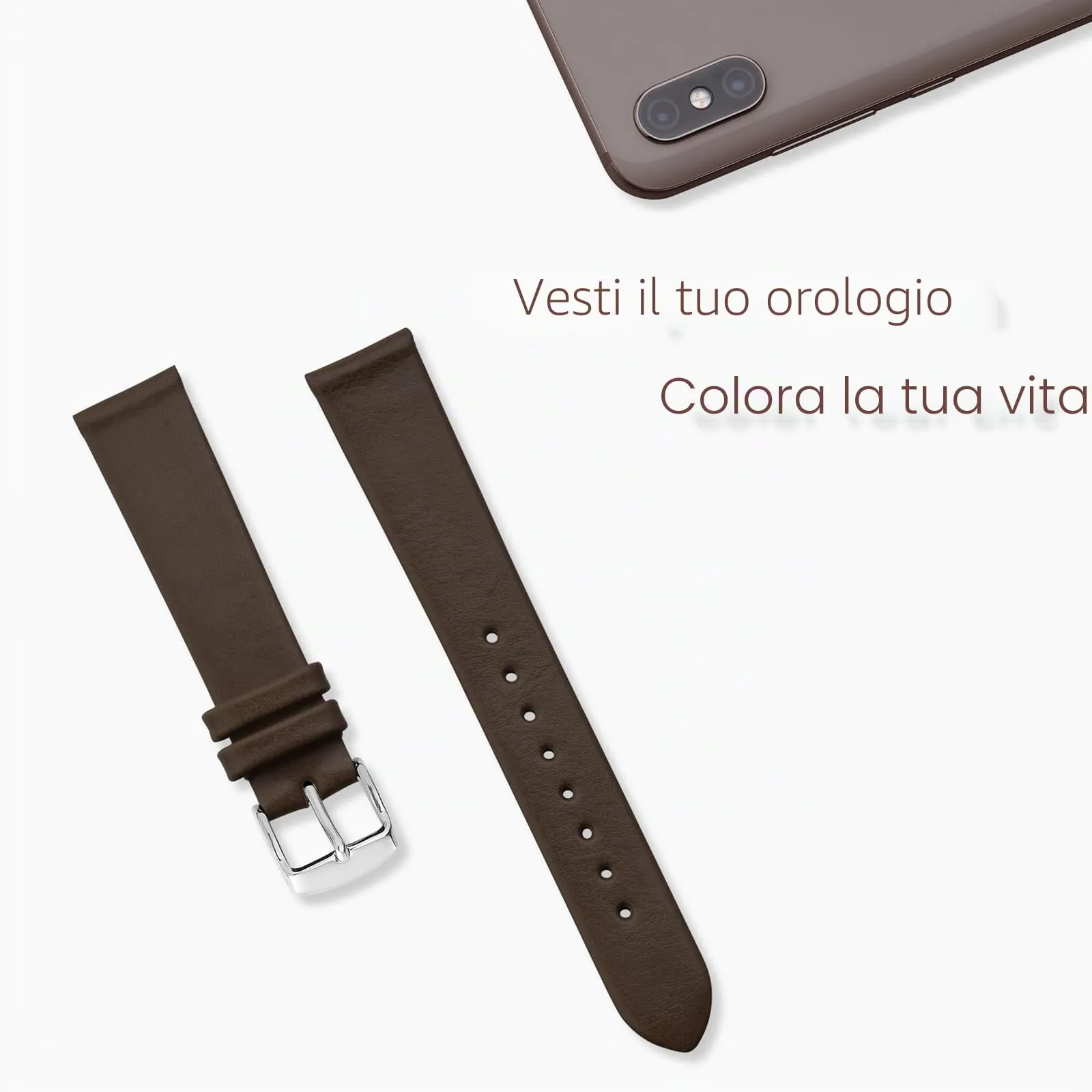 WOCCI Cinturino per Orologio in Pelle 20mm - Marrone Scuro con Fibbia Argento - immagine 7