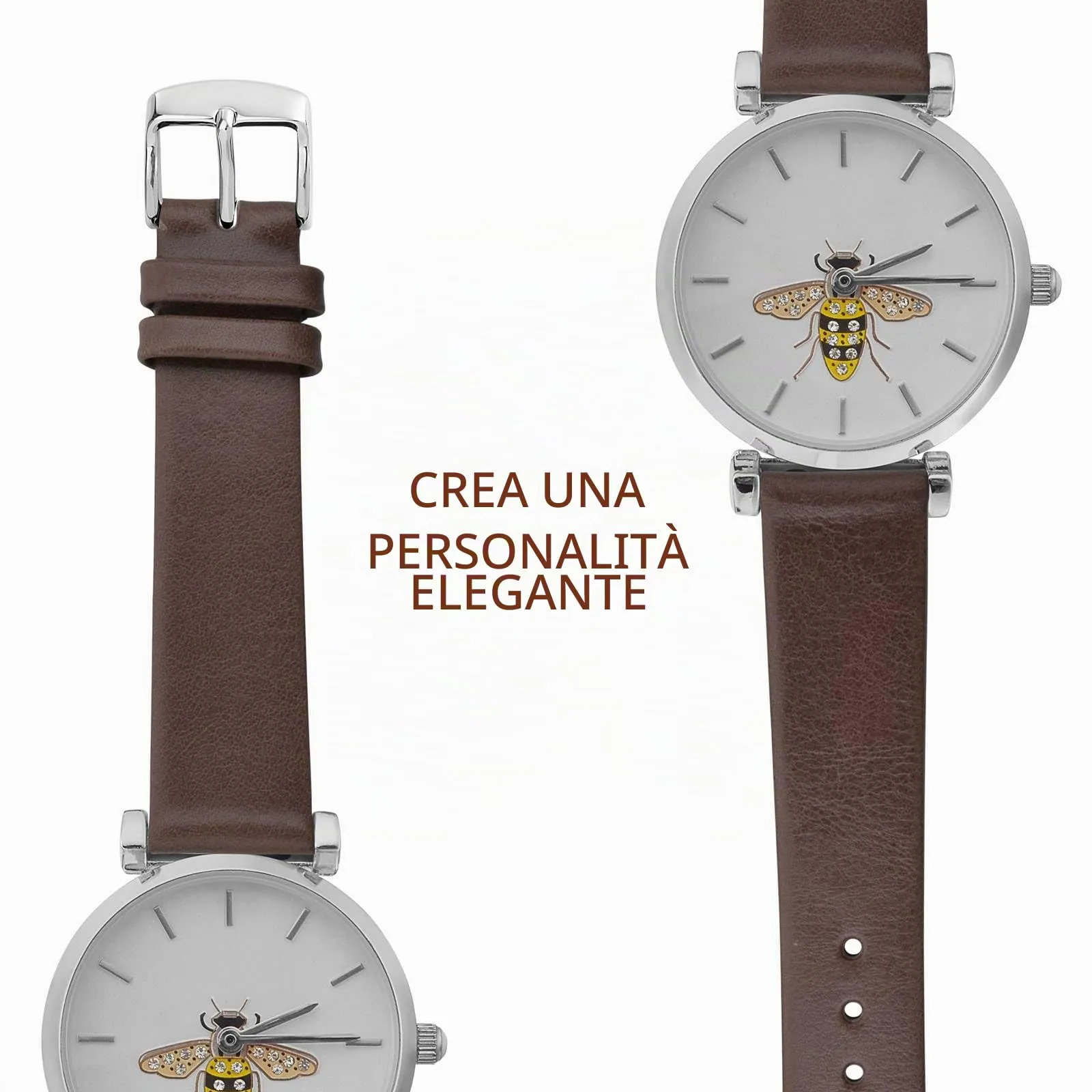 WOCCI Cinturino per Orologio in Pelle 20mm - Marrone Scuro con Fibbia Argento - immagine 8