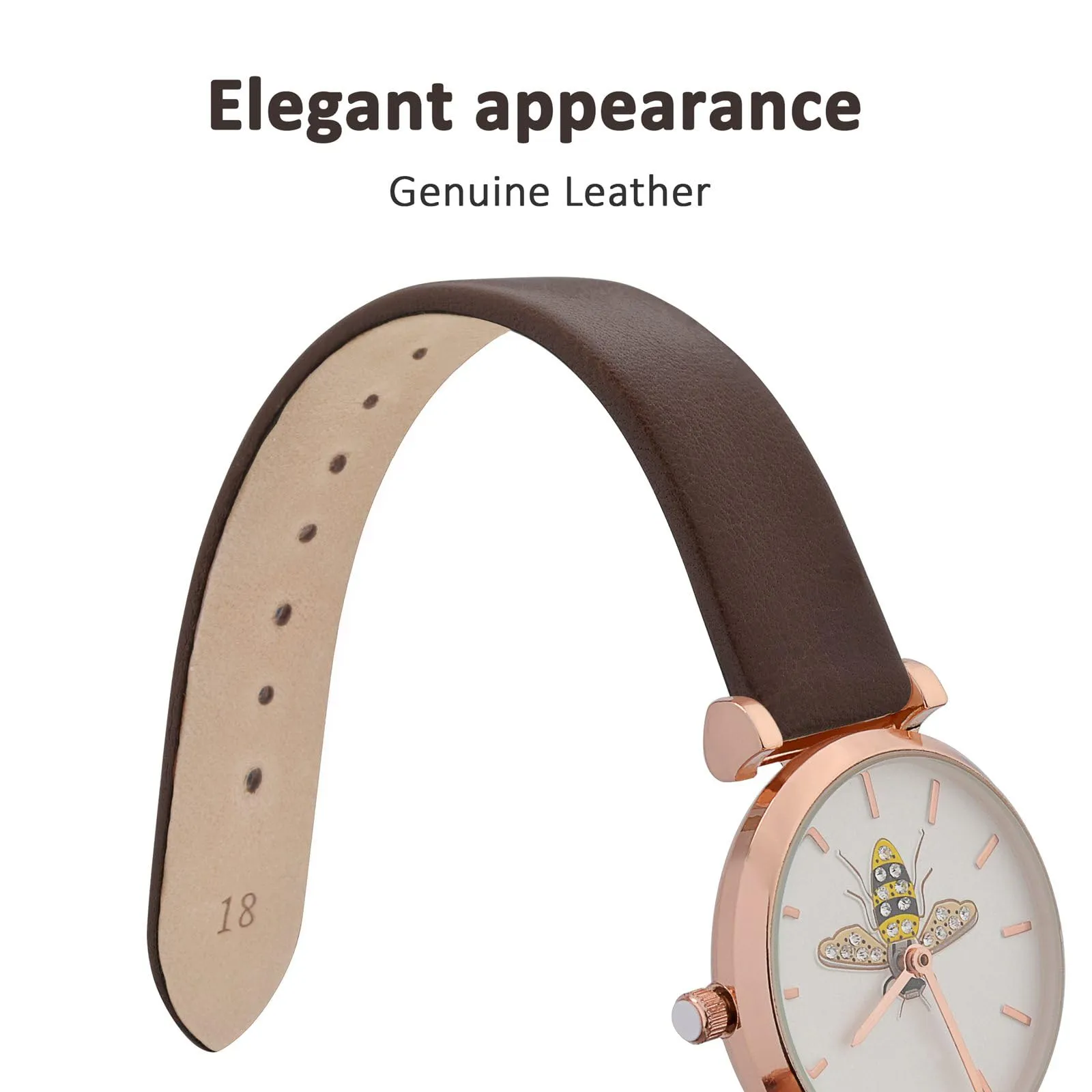 WOCCI Cinturino per Orologio in Pelle 16mm - Marrone Scuro con Fibbia Argento - immagine 3