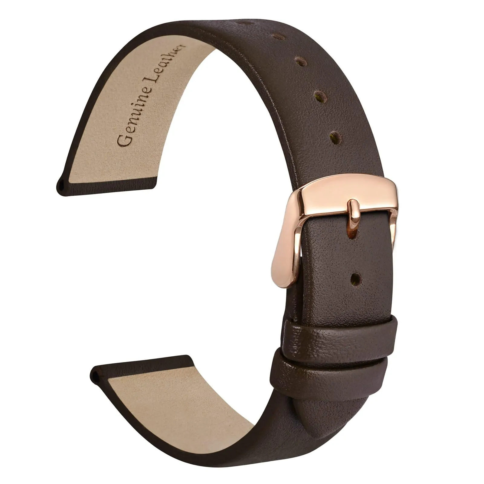 WOCCI Cinturino per Orologio in Pelle 18mm - Marrone Scuro con Fibbia Oro Rosa - immagine 1